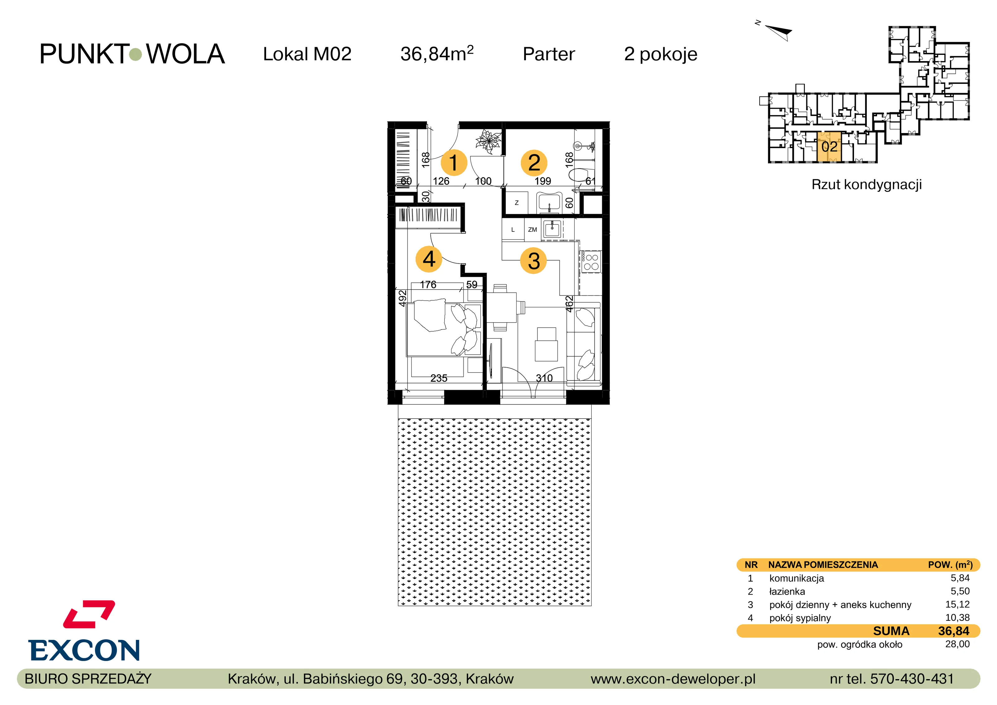 2 pokoje, mieszkanie 36,84 m², parter, oferta nr M02, Punkt Wola, Kraków, Podgórze Duchackie, Wola Duchacka, ul. Trybuny Ludów 15