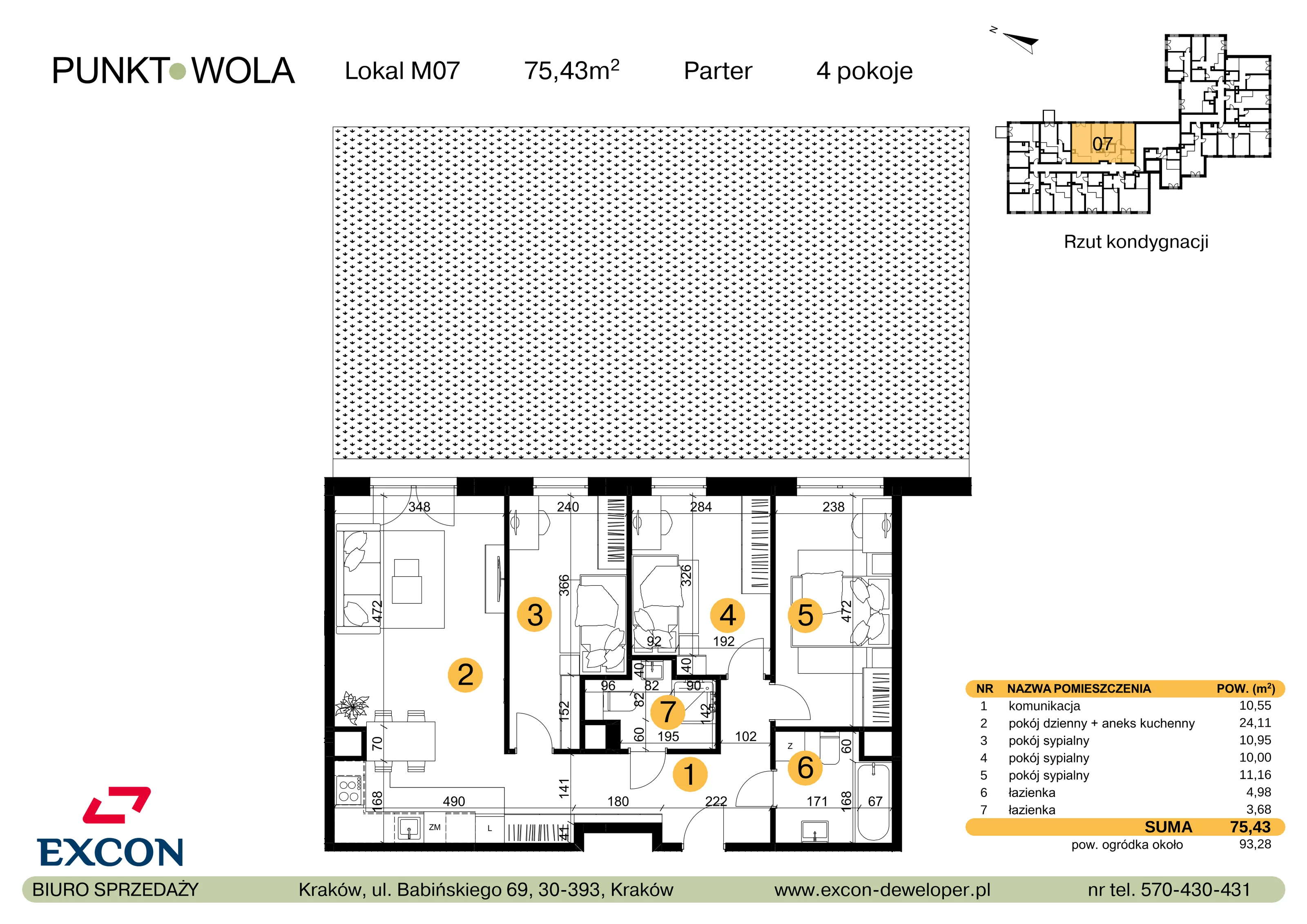 4 pokoje, mieszkanie 75,43 m², parter, oferta nr M07, Punkt Wola, Kraków, Podgórze Duchackie, Wola Duchacka, ul. Trybuny Ludów 15