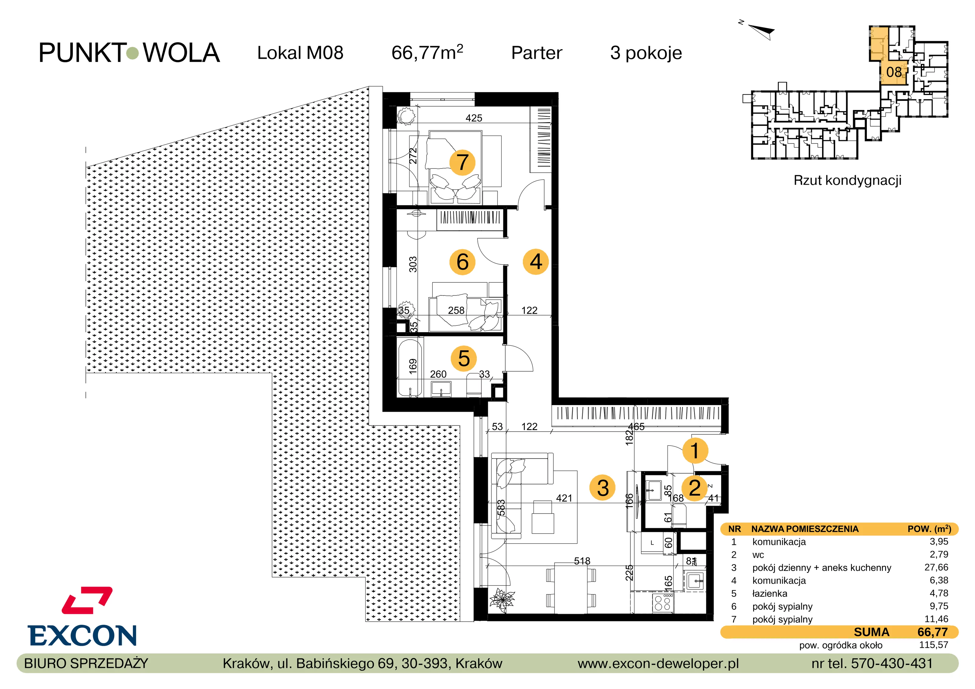 3 pokoje, mieszkanie 66,77 m², parter, oferta nr M08, Punkt Wola, Kraków, Podgórze Duchackie, Wola Duchacka, ul. Trybuny Ludów 15
