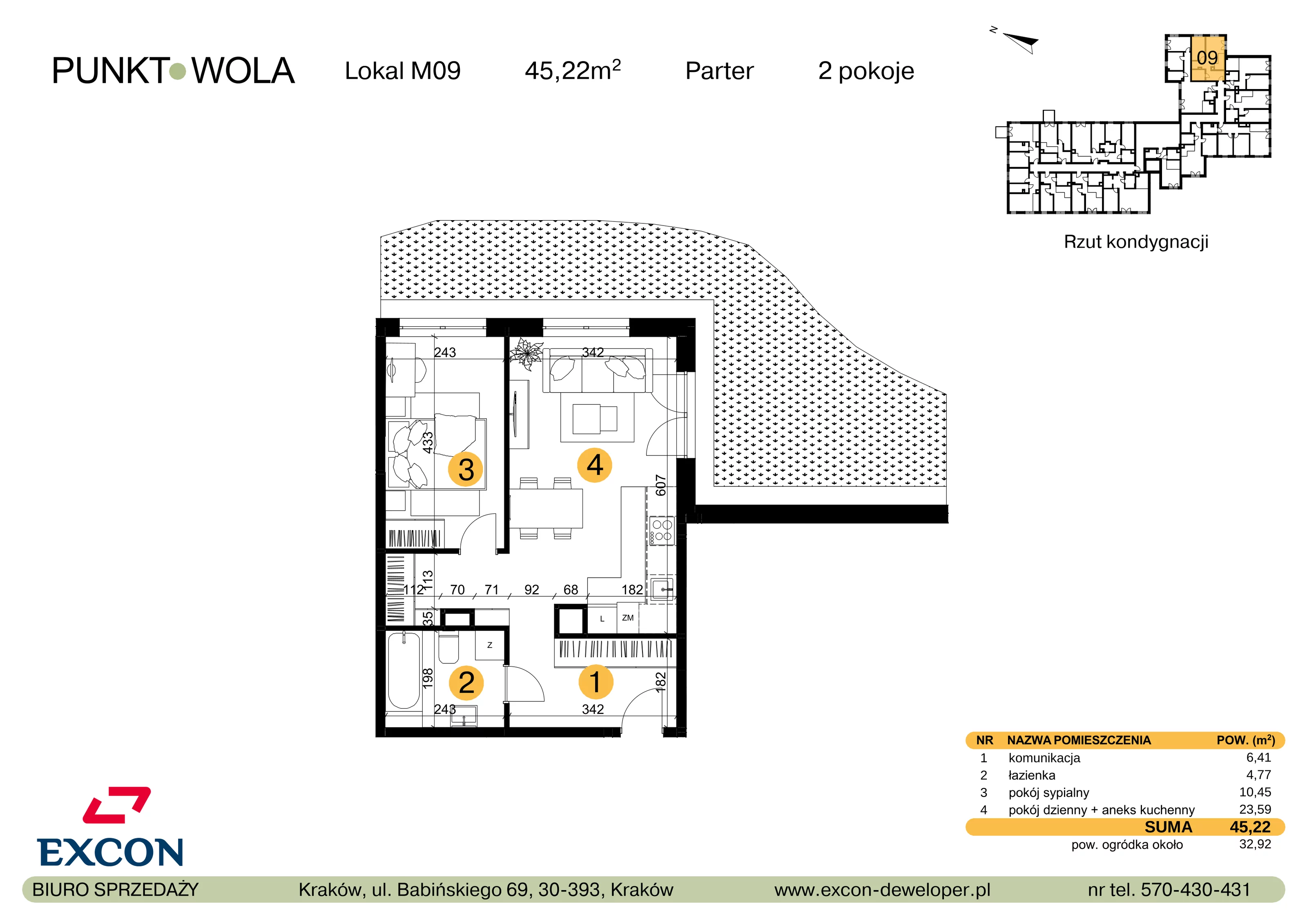 2 pokoje, mieszkanie 45,22 m², parter, oferta nr M09, Punkt Wola, Kraków, Podgórze Duchackie, Wola Duchacka, ul. Trybuny Ludów 15