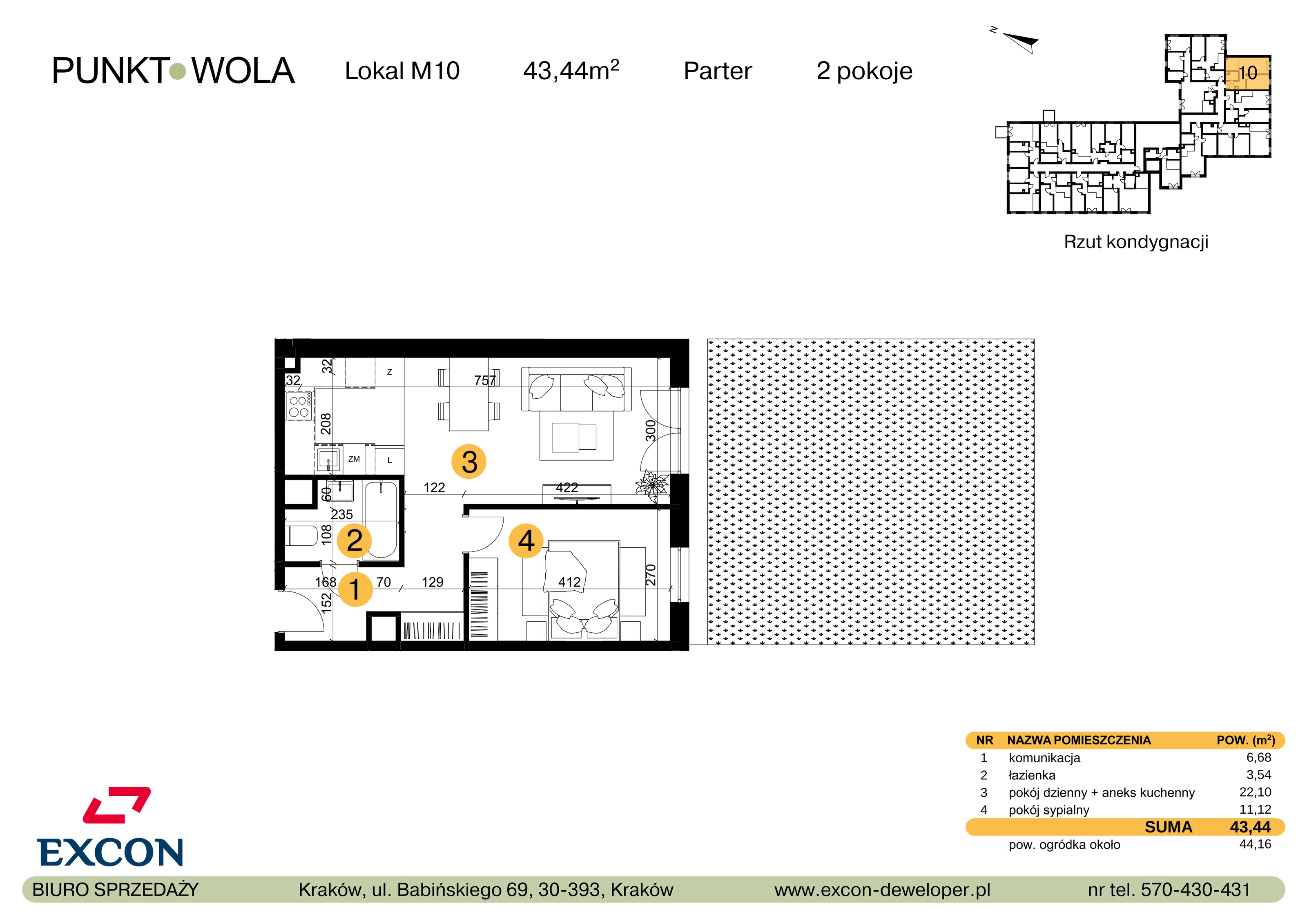 2 pokoje, mieszkanie 43,44 m², parter, oferta nr M10, Punkt Wola, Kraków, Podgórze Duchackie, Wola Duchacka, ul. Trybuny Ludów 15