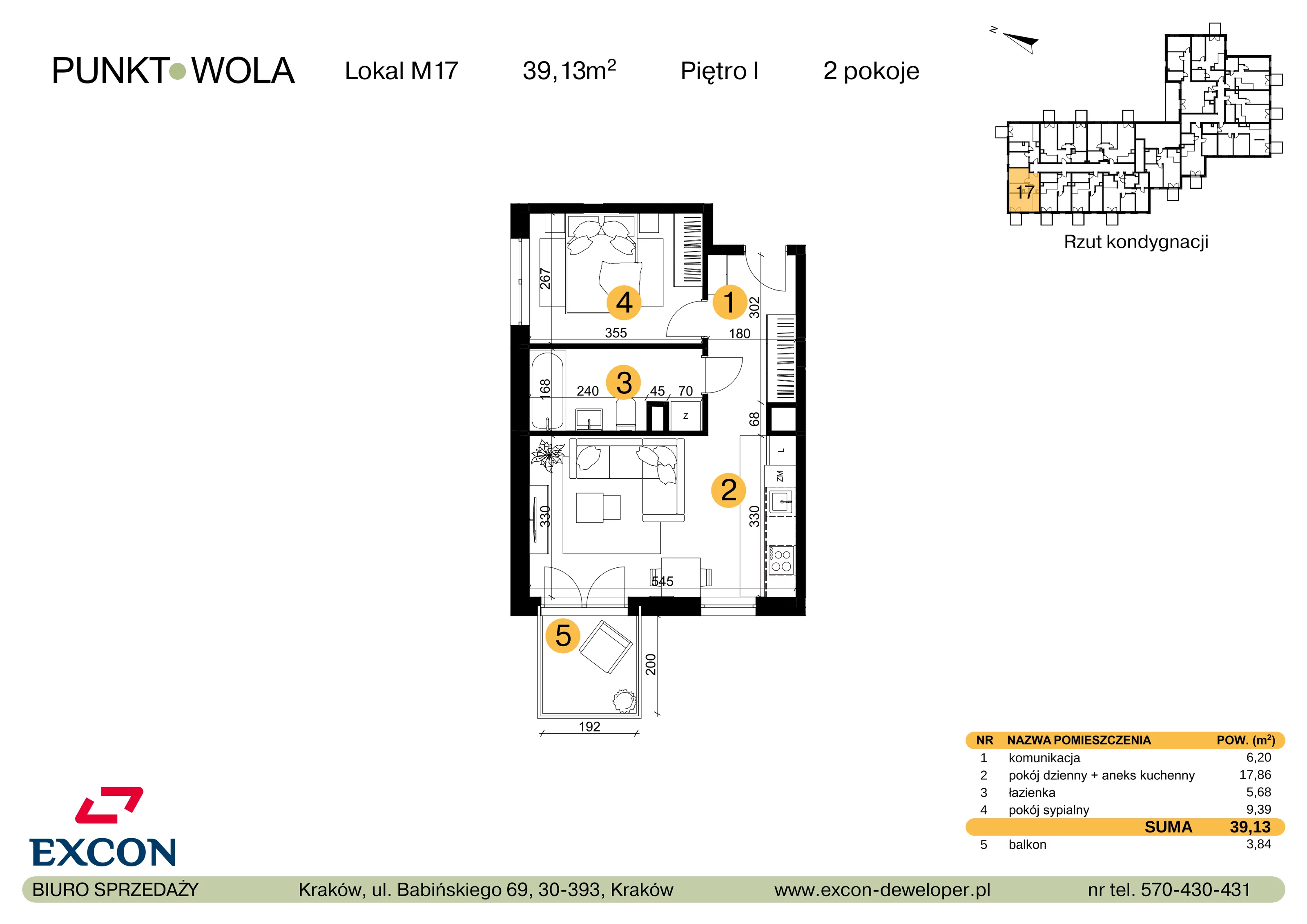 2 pokoje, mieszkanie 39,13 m², piętro 1, oferta nr M17, Punkt Wola, Kraków, Podgórze Duchackie, Wola Duchacka, ul. Trybuny Ludów 15
