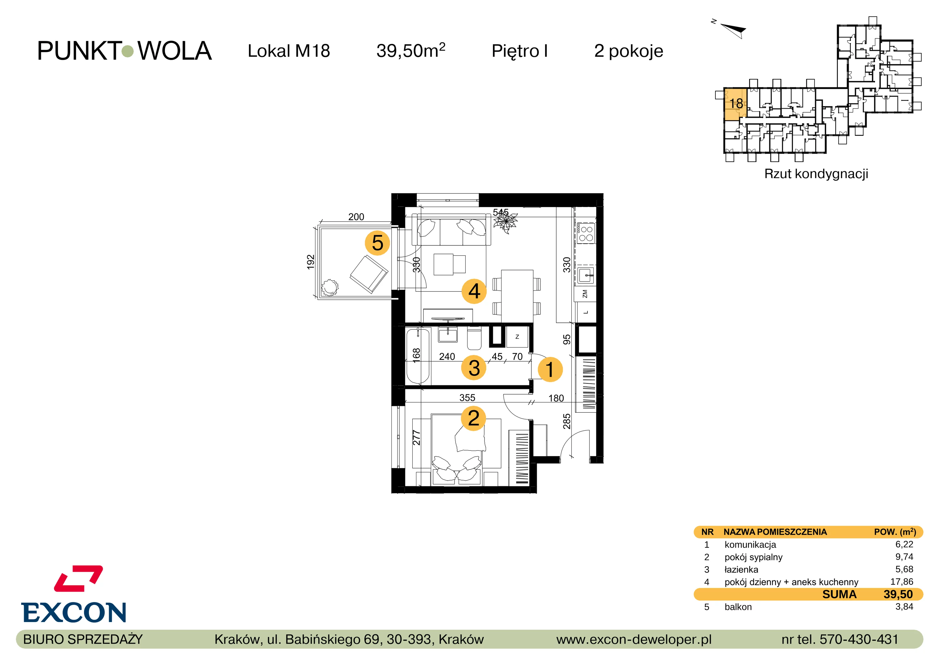 2 pokoje, mieszkanie 39,50 m², piętro 1, oferta nr M18, Punkt Wola, Kraków, Podgórze Duchackie, Wola Duchacka, ul. Trybuny Ludów 15