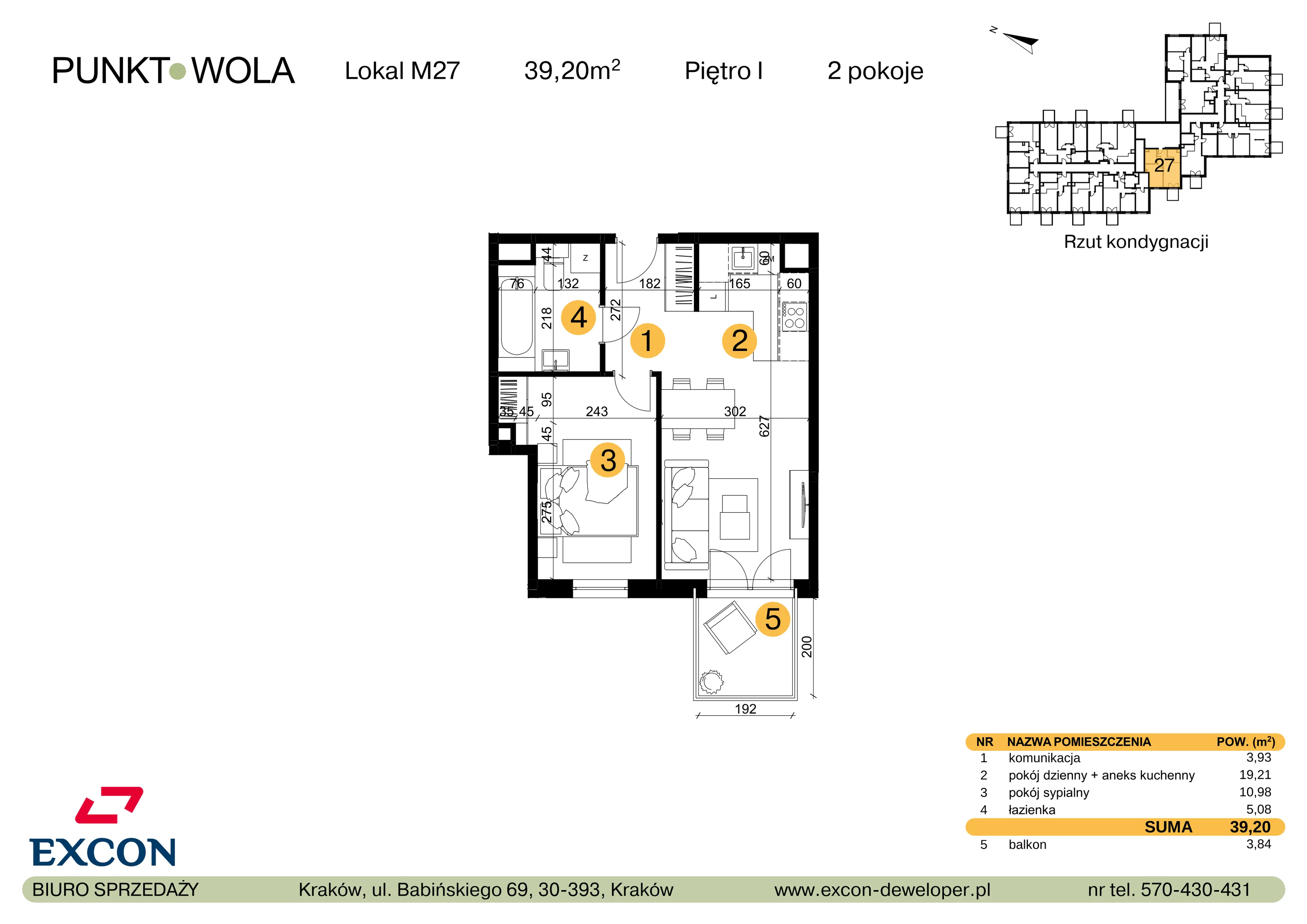 2 pokoje, mieszkanie 39,20 m², piętro 1, oferta nr M27, Punkt Wola, Kraków, Podgórze Duchackie, Wola Duchacka, ul. Trybuny Ludów 15
