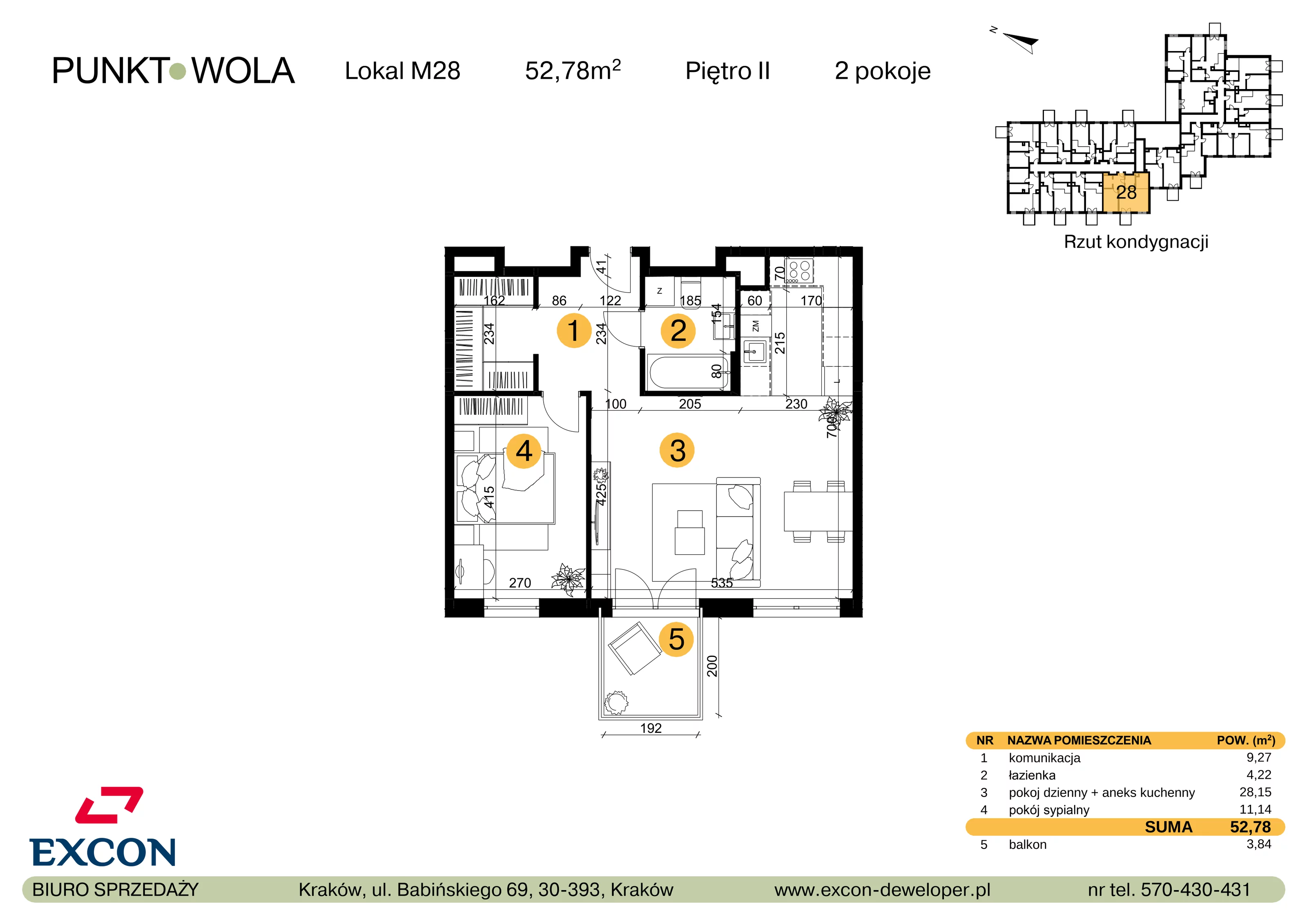 2 pokoje, mieszkanie 52,78 m², piętro 2, oferta nr M28, Punkt Wola, Kraków, Podgórze Duchackie, Wola Duchacka, ul. Trybuny Ludów 15