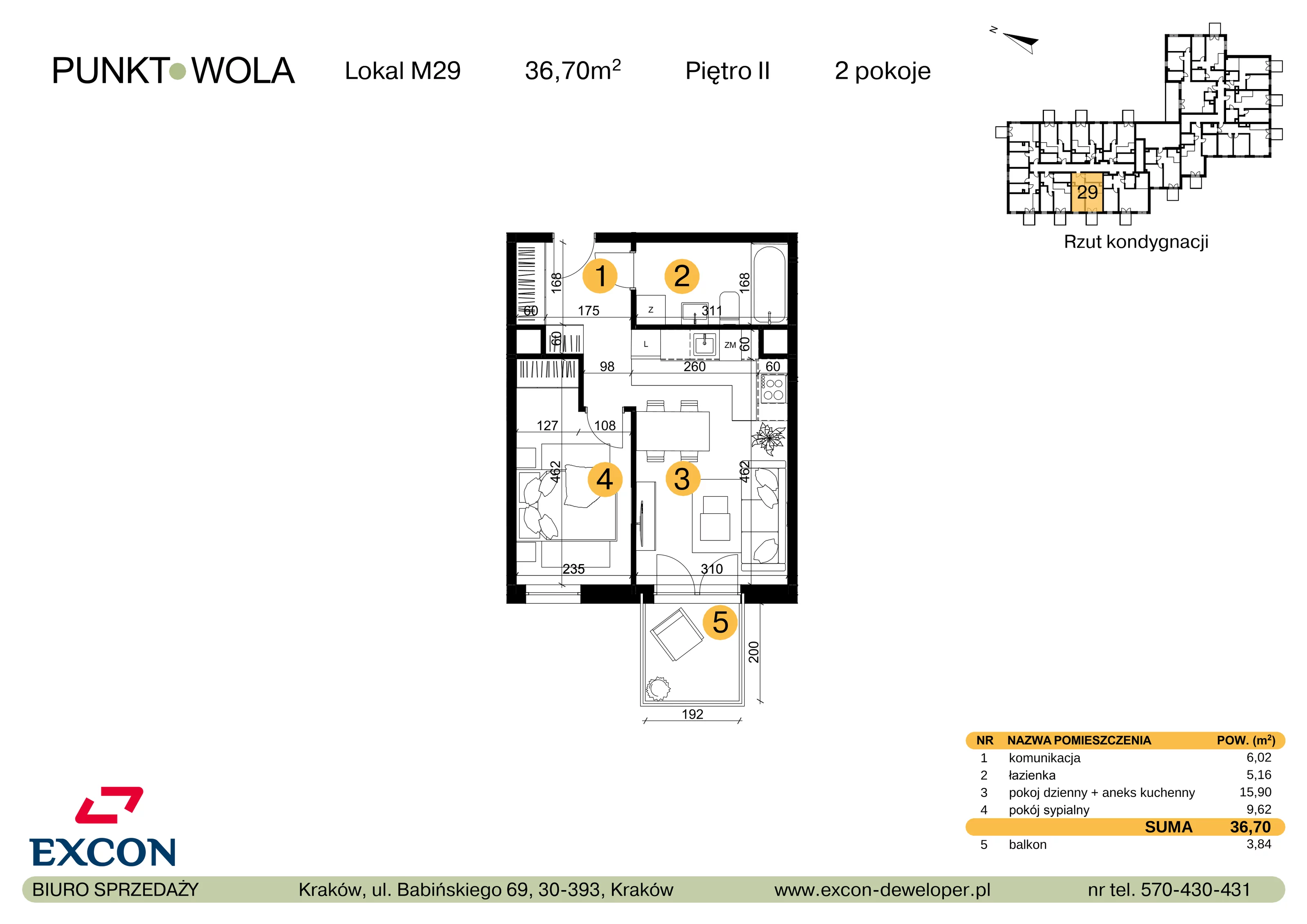2 pokoje, mieszkanie 36,70 m², piętro 2, oferta nr M29, Punkt Wola, Kraków, Podgórze Duchackie, Wola Duchacka, ul. Trybuny Ludów 15