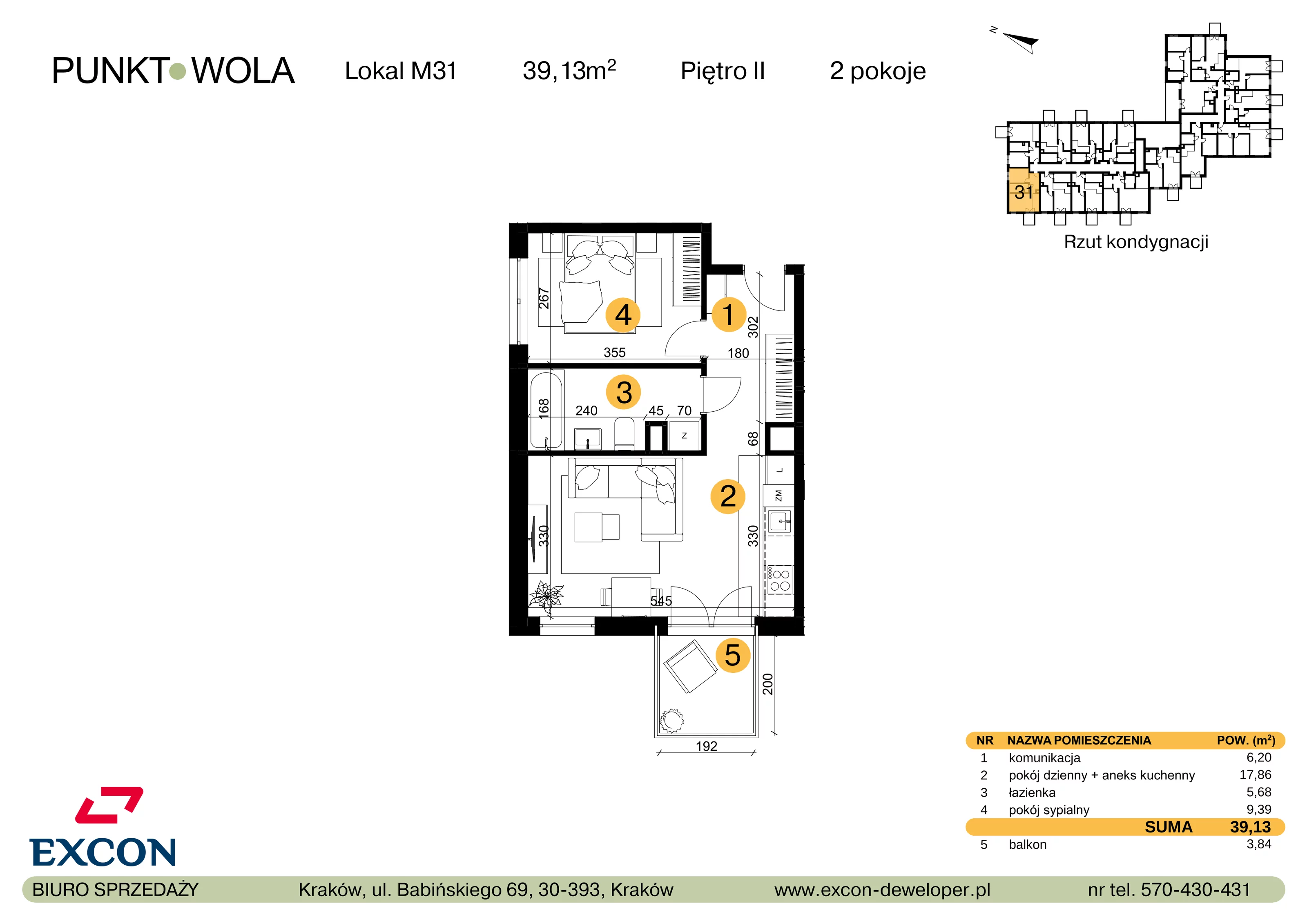 2 pokoje, mieszkanie 39,13 m², piętro 2, oferta nr M31, Punkt Wola, Kraków, Podgórze Duchackie, Wola Duchacka, ul. Trybuny Ludów 15