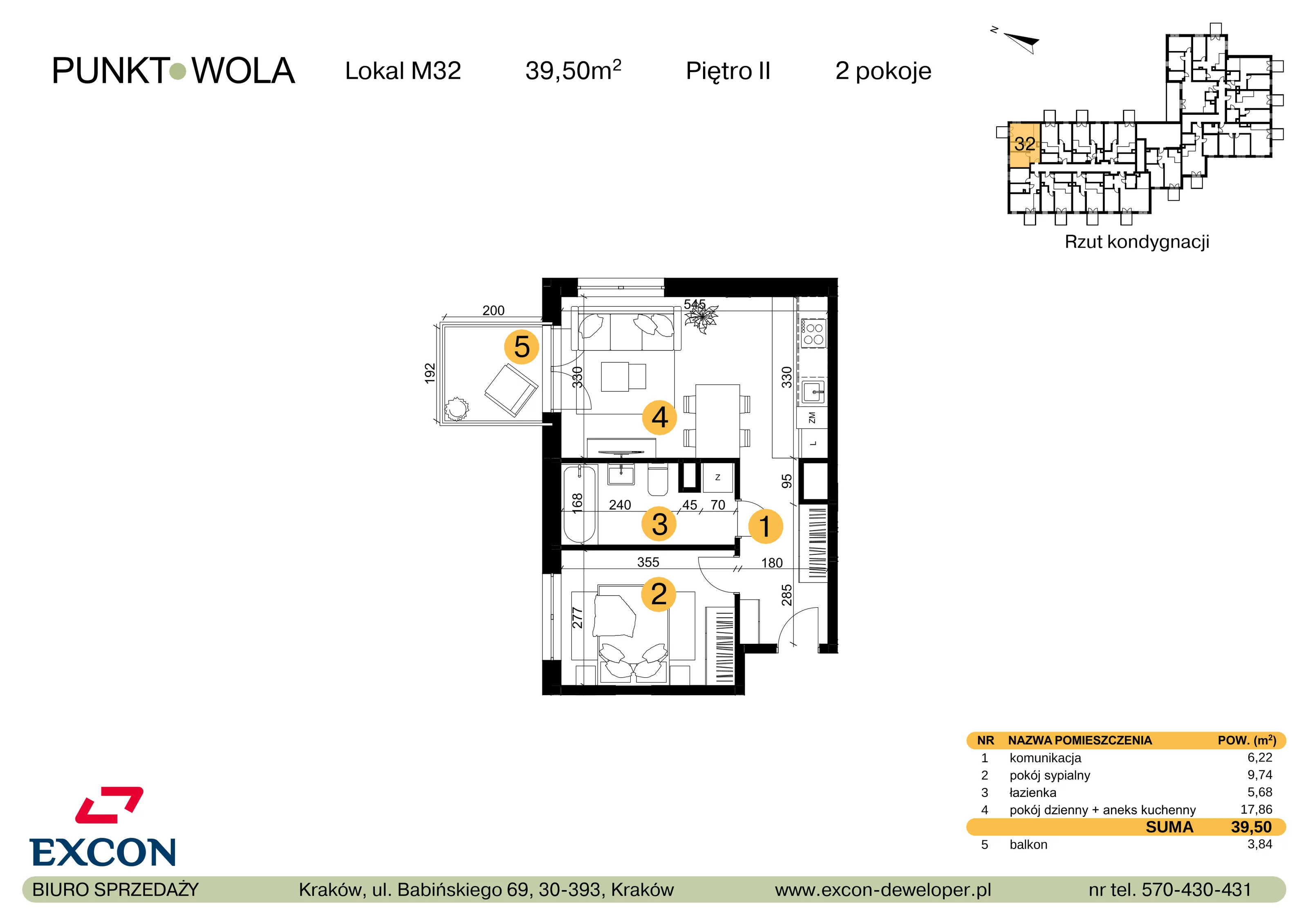 2 pokoje, mieszkanie 39,50 m², piętro 2, oferta nr M32, Punkt Wola, Kraków, Podgórze Duchackie, Wola Duchacka, ul. Trybuny Ludów 15