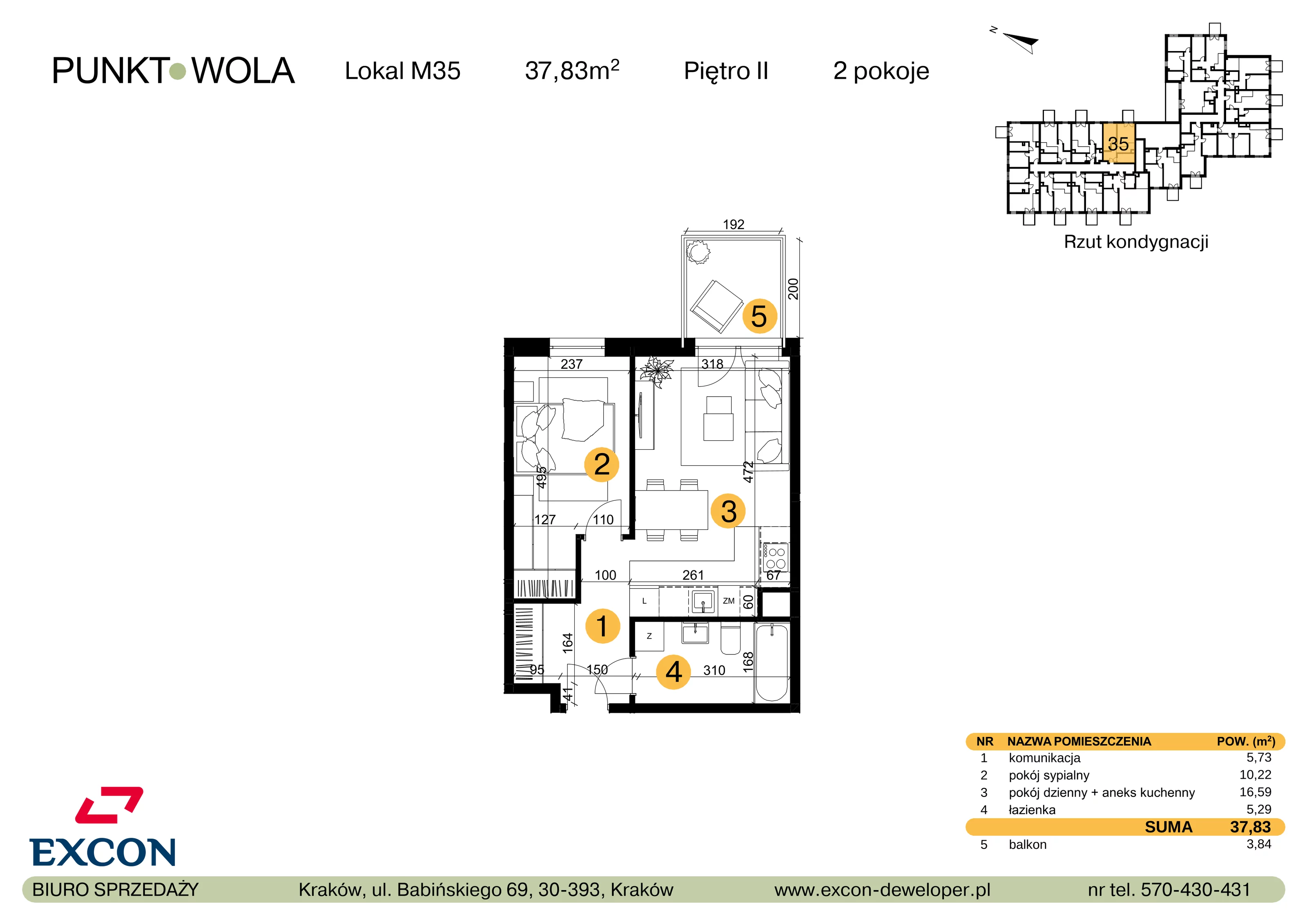 2 pokoje, mieszkanie 37,83 m², piętro 2, oferta nr M35, Punkt Wola, Kraków, Podgórze Duchackie, Wola Duchacka, ul. Trybuny Ludów 15