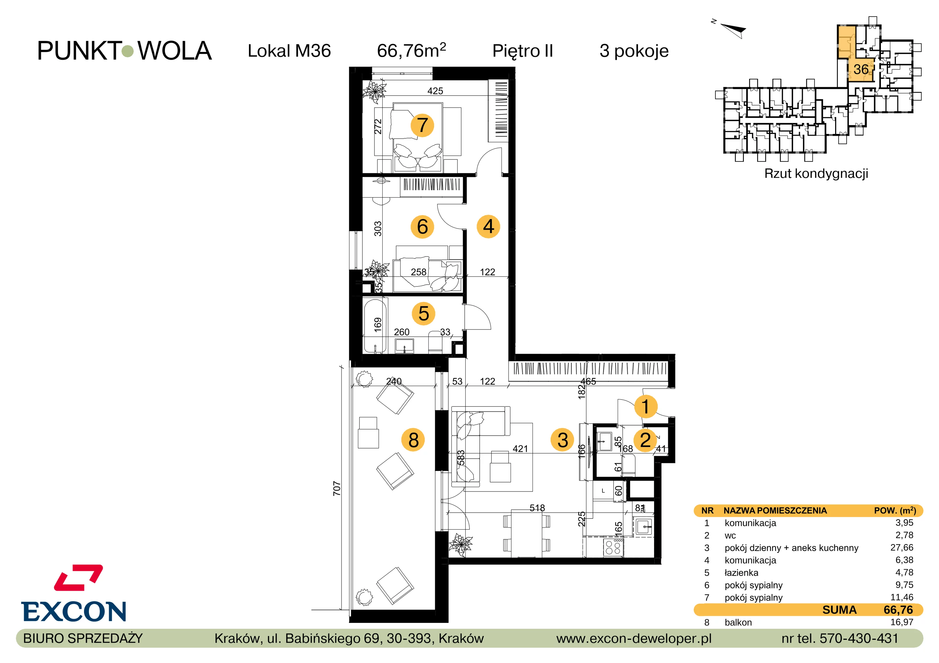 3 pokoje, mieszkanie 66,76 m², piętro 2, oferta nr M36, Punkt Wola, Kraków, Podgórze Duchackie, Wola Duchacka, ul. Trybuny Ludów 15