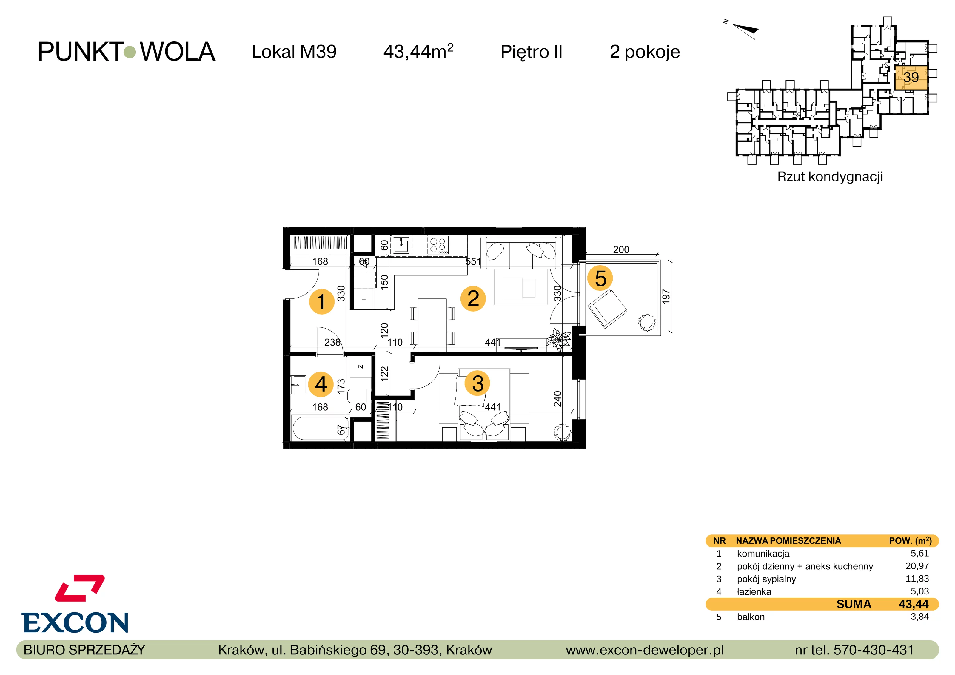 2 pokoje, mieszkanie 43,44 m², piętro 2, oferta nr M39, Punkt Wola, Kraków, Podgórze Duchackie, Wola Duchacka, ul. Trybuny Ludów 15