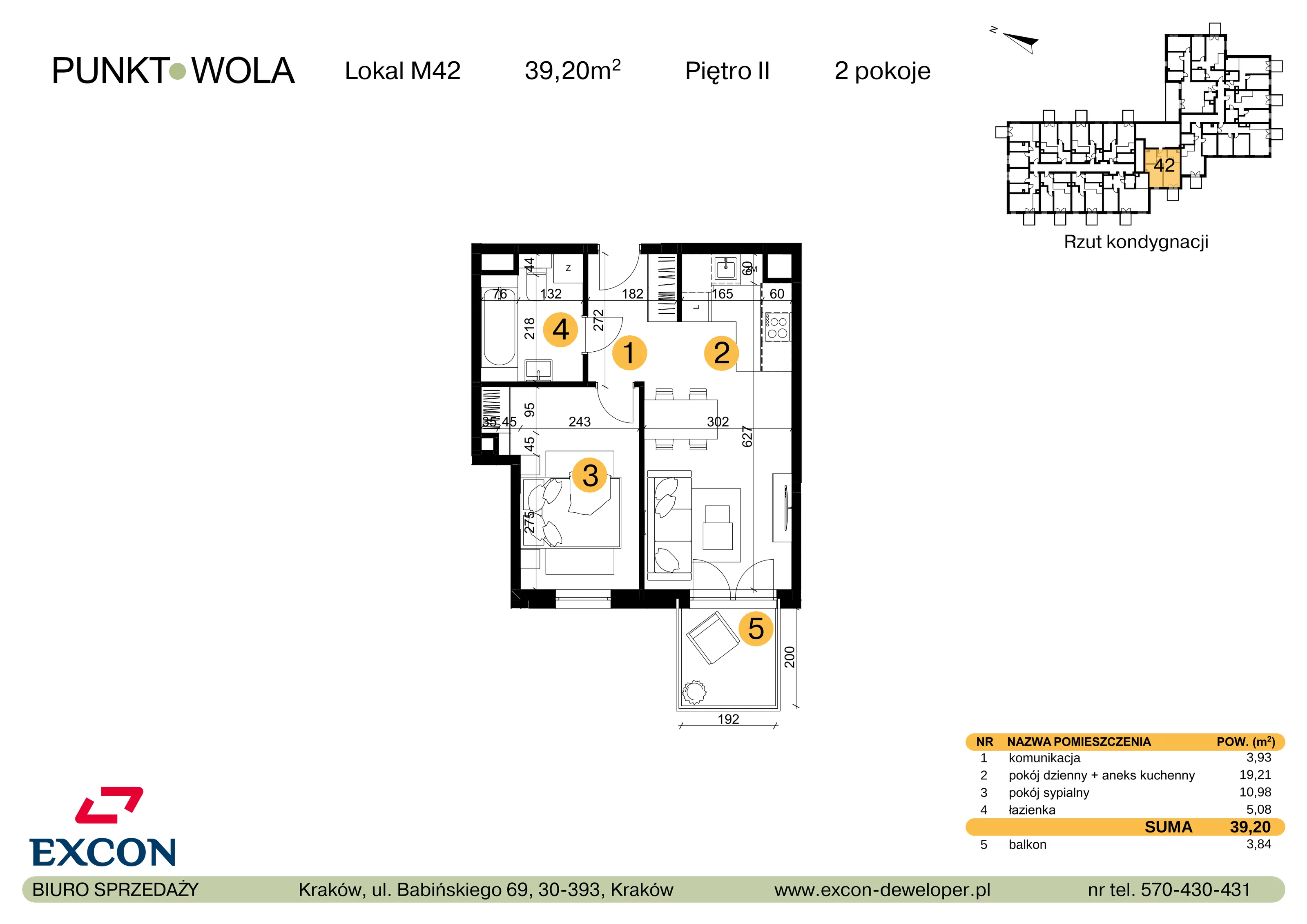 2 pokoje, mieszkanie 39,20 m², piętro 2, oferta nr M42, Punkt Wola, Kraków, Podgórze Duchackie, Wola Duchacka, ul. Trybuny Ludów 15