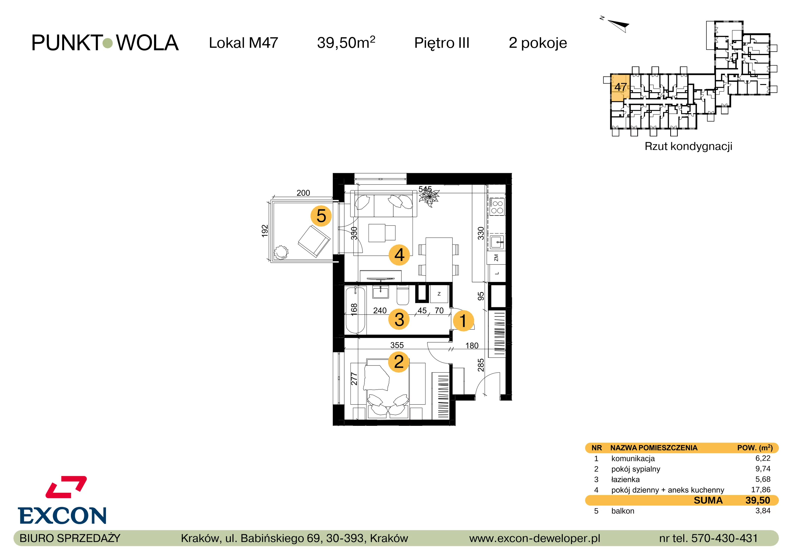 2 pokoje, mieszkanie 39,50 m², piętro 3, oferta nr M47, Punkt Wola, Kraków, Podgórze Duchackie, Wola Duchacka, ul. Trybuny Ludów 15