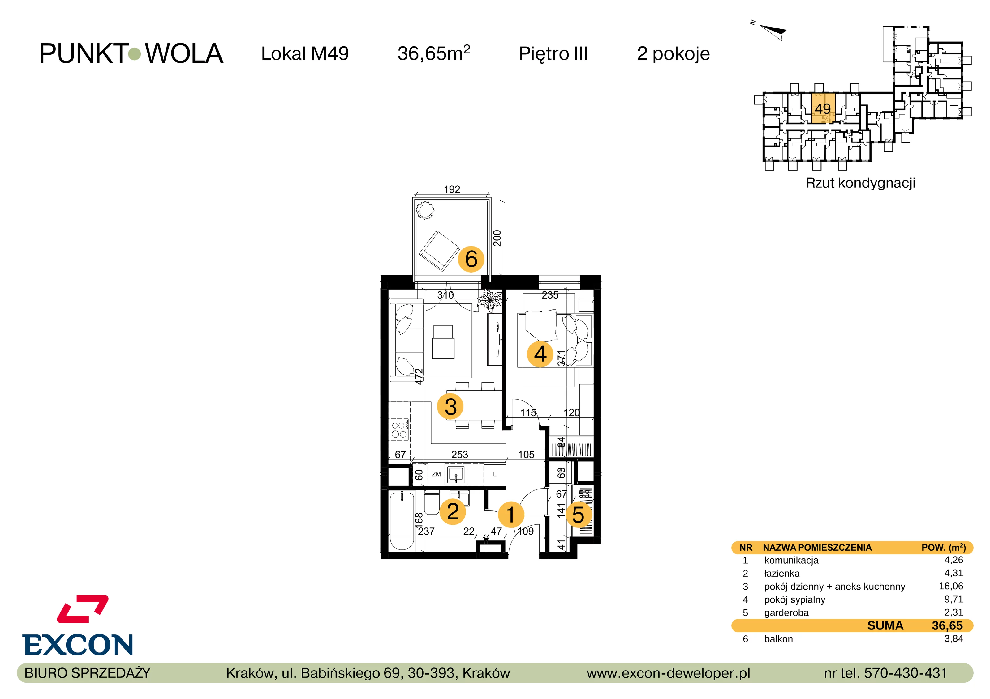 2 pokoje, mieszkanie 36,65 m², piętro 3, oferta nr M49, Punkt Wola, Kraków, Podgórze Duchackie, Wola Duchacka, ul. Trybuny Ludów 15