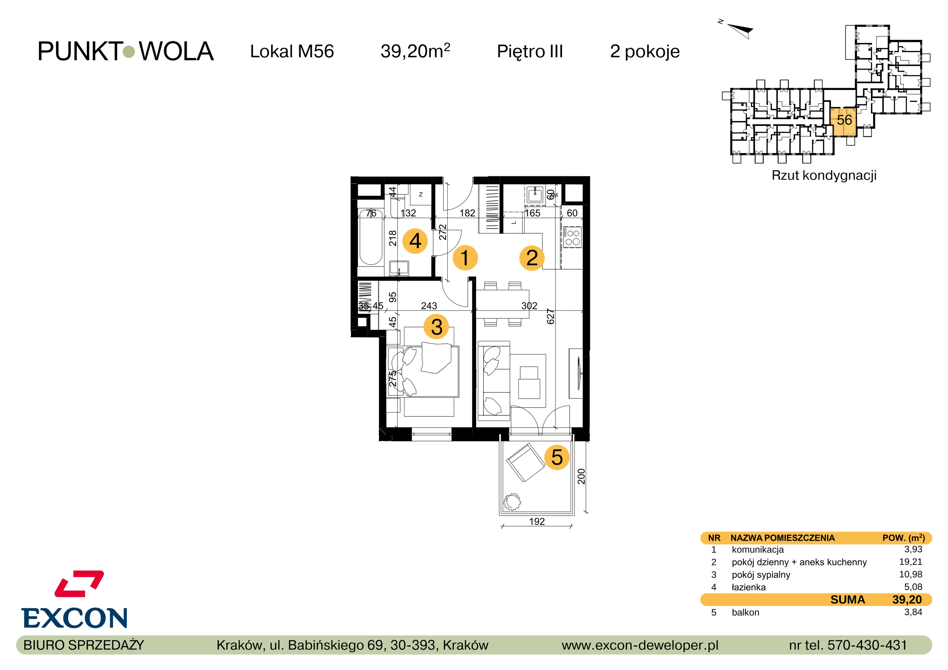 2 pokoje, mieszkanie 39,20 m², piętro 3, oferta nr M56, Punkt Wola, Kraków, Podgórze Duchackie, Wola Duchacka, ul. Trybuny Ludów 15