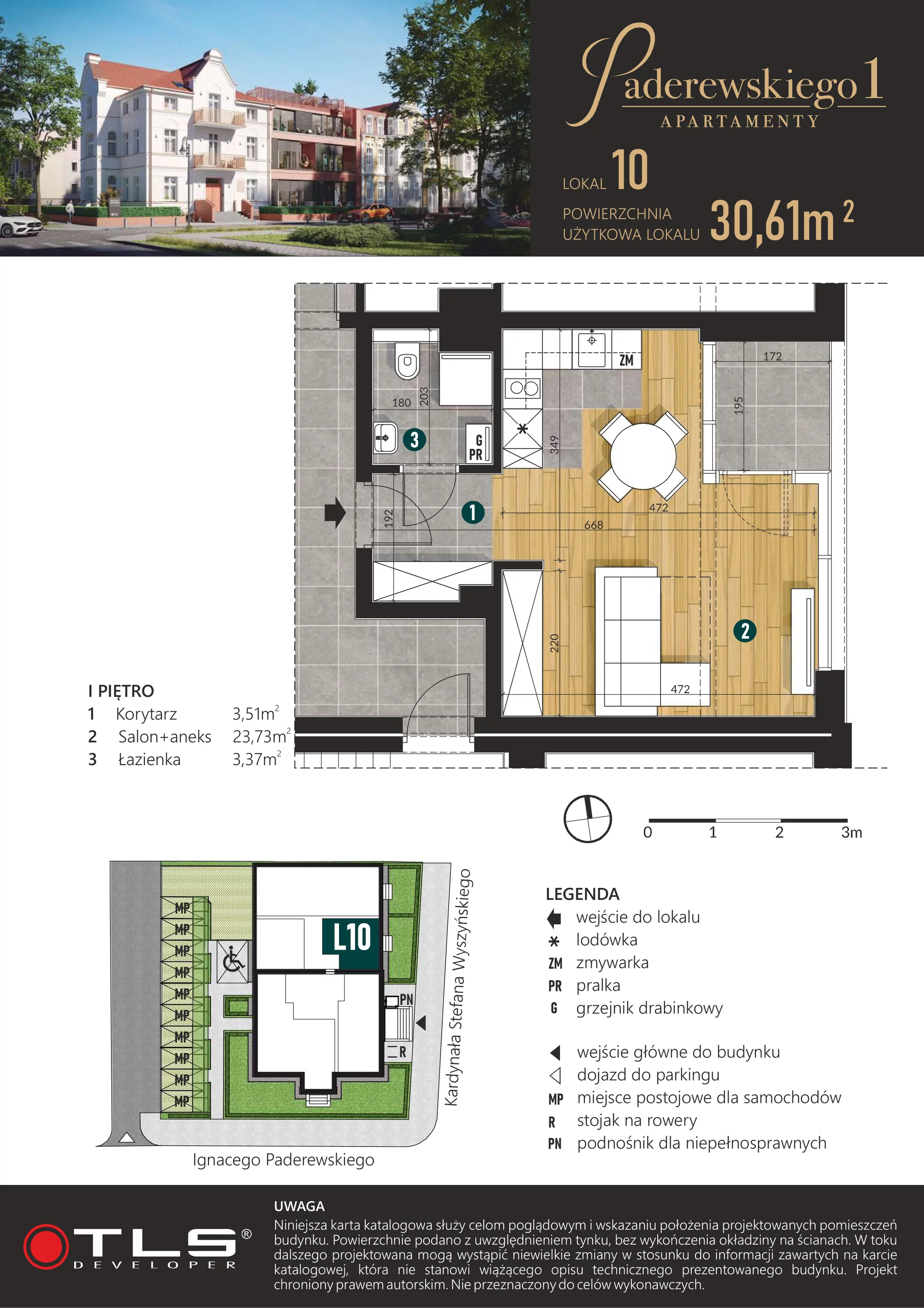 1 pokój, apartament 30,61 m², piętro 1, oferta nr L10, Paderewskiego 1, Świnoujście, Śródmieście, ul. Paderewskiego 1