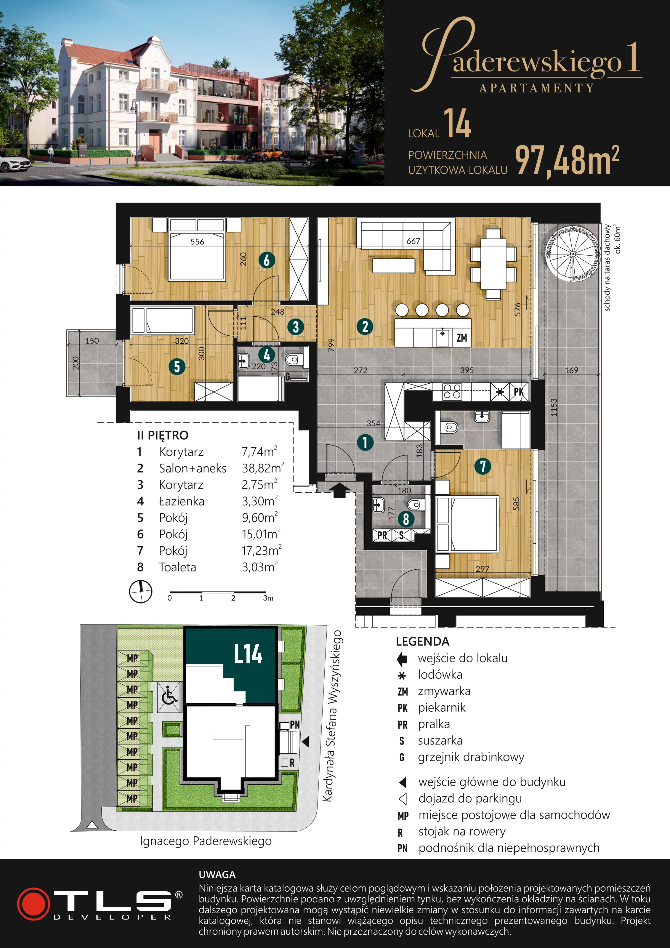 4 pokoje, apartament 97,48 m², piętro 2, oferta nr L14, Paderewskiego 1, Świnoujście, Śródmieście, ul. Paderewskiego 1