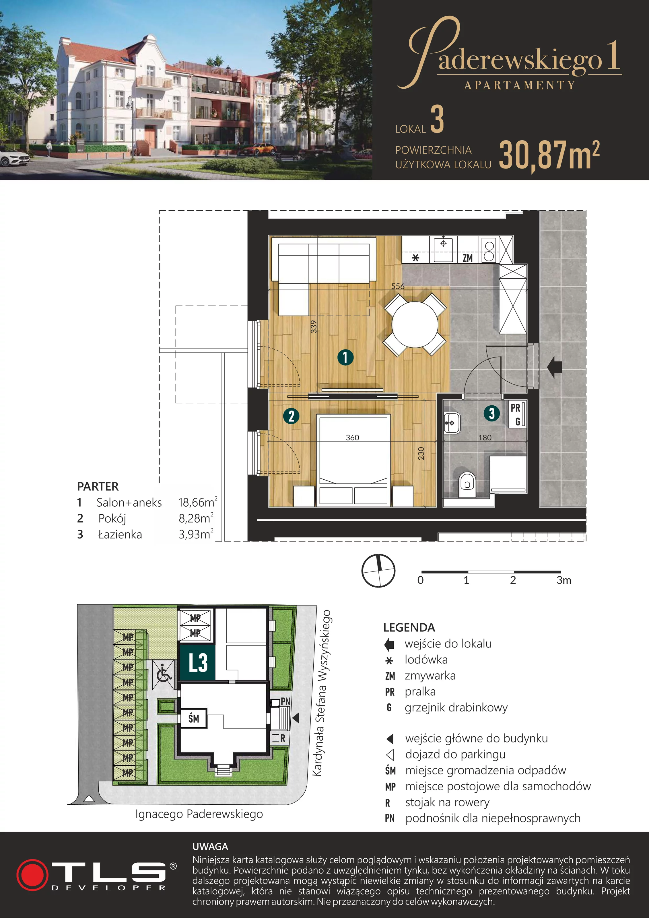 2 pokoje, apartament 30,87 m², parter, oferta nr L3, Paderewskiego 1, Świnoujście, Śródmieście, ul. Paderewskiego 1