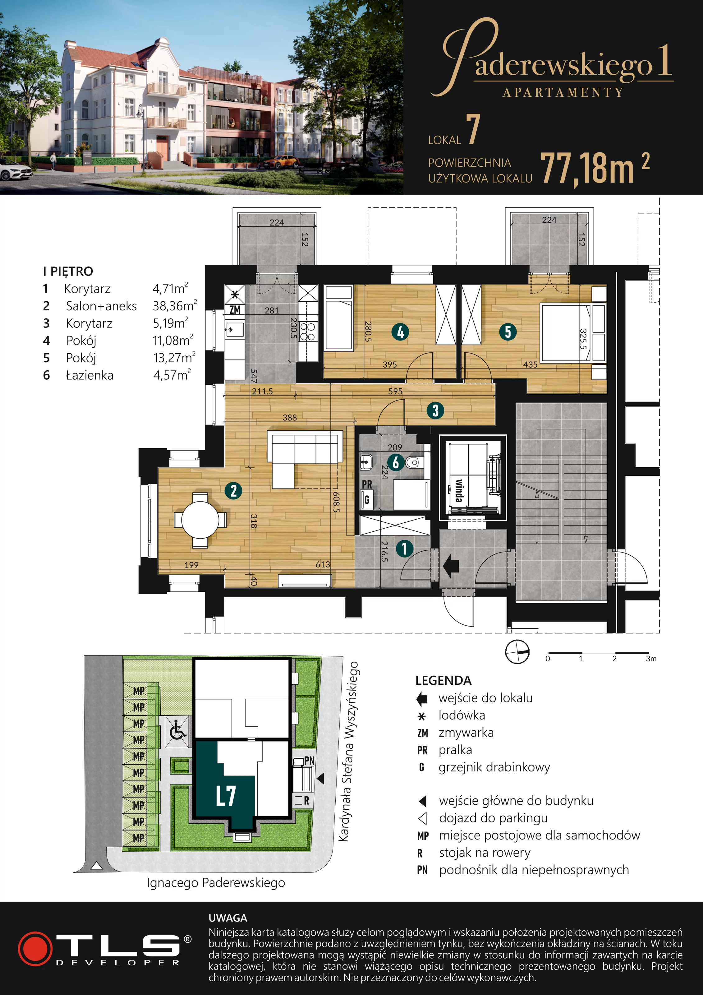 3 pokoje, apartament 77,18 m², piętro 1, oferta nr L7, Paderewskiego 1, Świnoujście, Śródmieście, ul. Paderewskiego 1