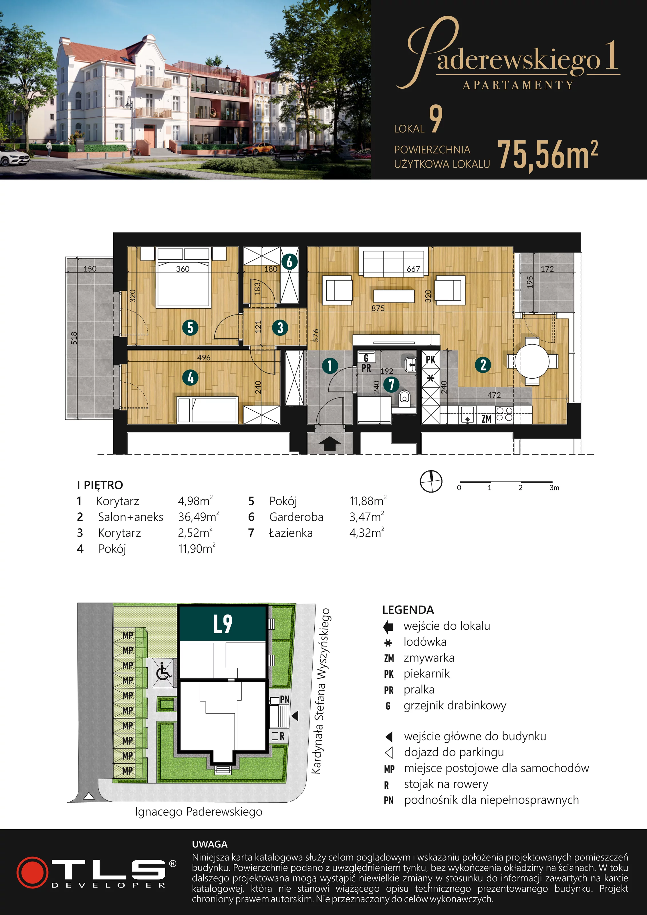 2 pokoje, apartament 75,56 m², piętro 1, oferta nr L9, Paderewskiego 1, Świnoujście, Śródmieście, ul. Paderewskiego 1