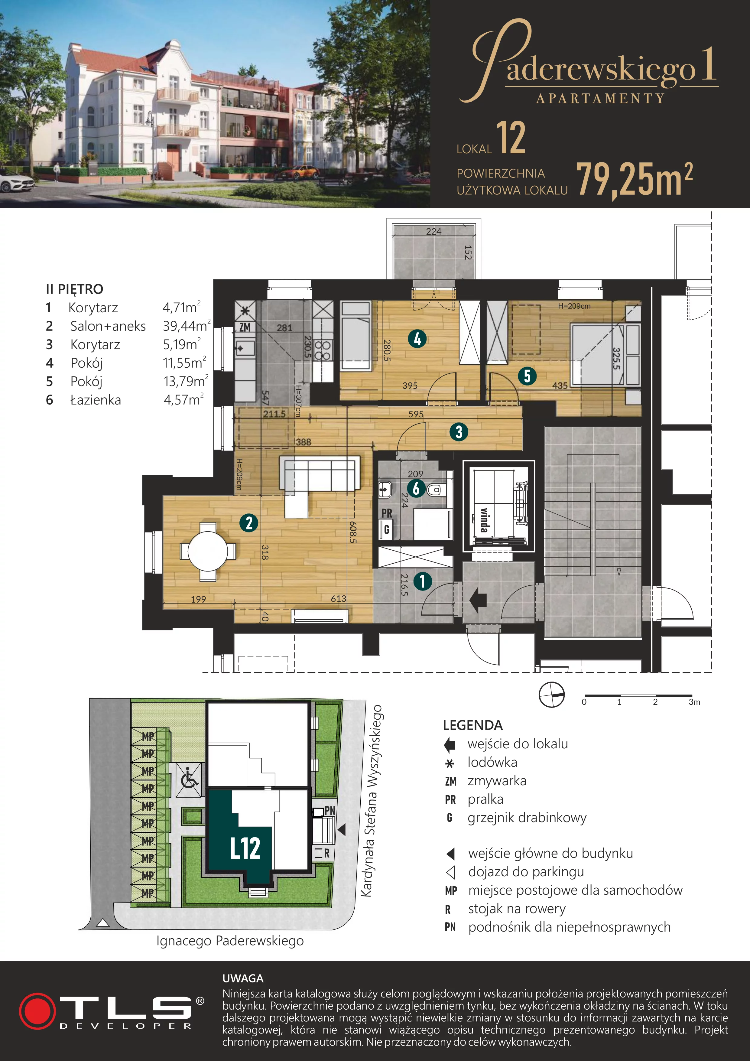 3 pokoje, apartament 79,25 m², piętro 2, oferta nr L12, Paderewskiego 1, Świnoujście, Śródmieście, ul. Paderewskiego 1