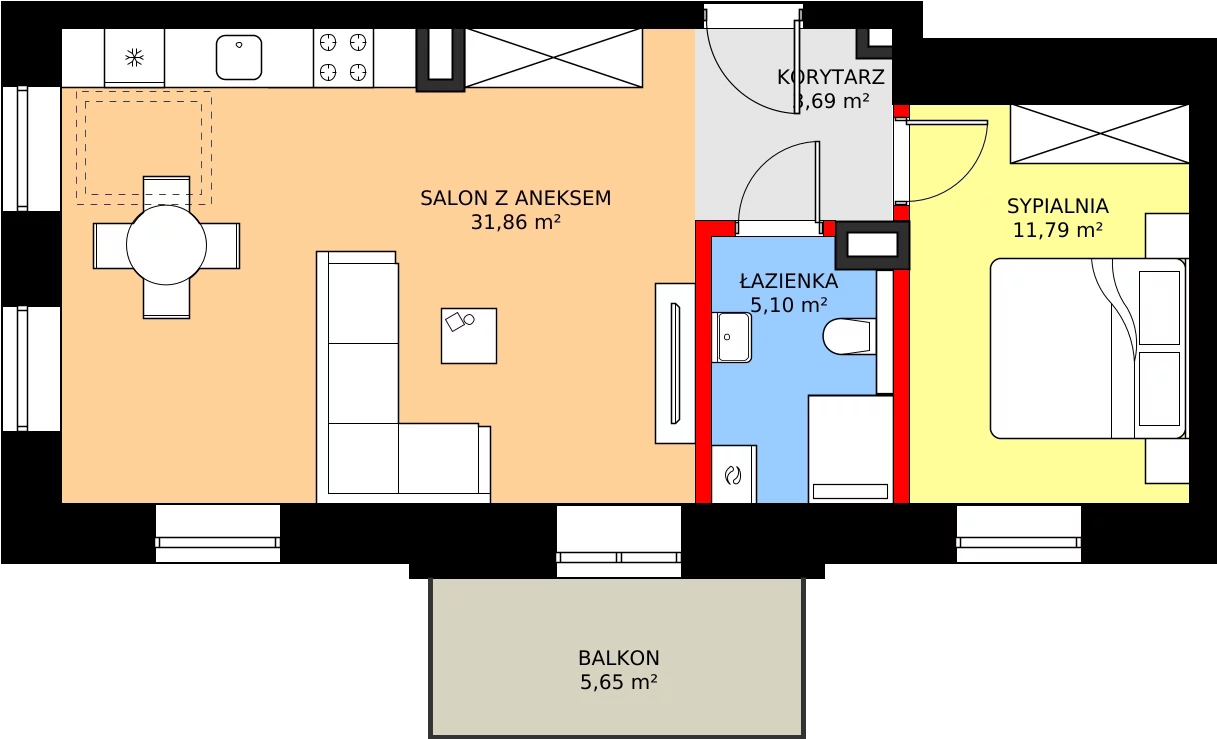 Zalety mieszkania 52.44 m², L11