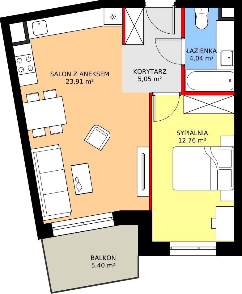Zalety mieszkania 46.29 m², K1.38