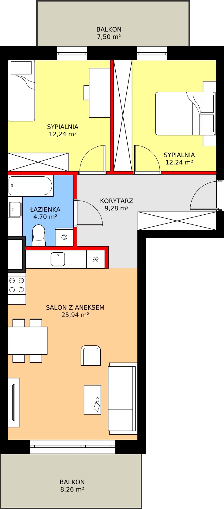 Zalety mieszkania 65.38 m², K2.08