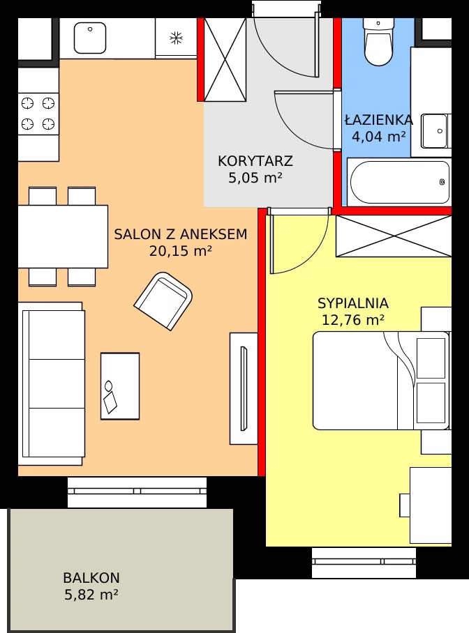 Zalety mieszkania 42.51 m², K2.11