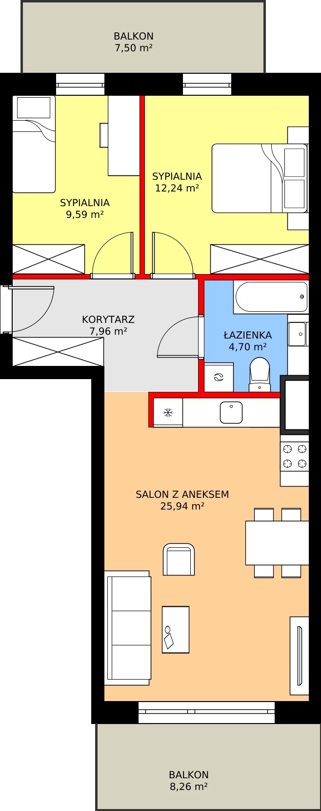 Zalety mieszkania 61.34 m², K1.01