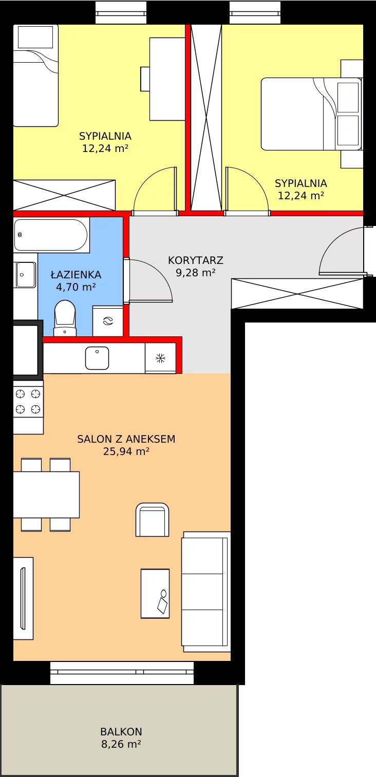 Zalety mieszkania 65.38 m², K2.04