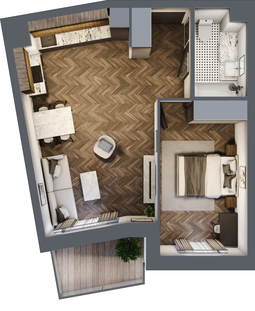 2 pokoje, mieszkanie 46,29 m², piętro 3, oferta nr K1.17, Elzam Tower, Elbląg, ul. Oboźna