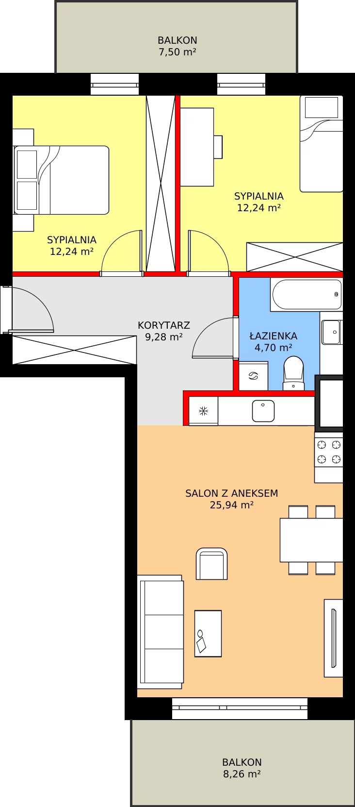 Zalety mieszkania 65.38 m², K2.25