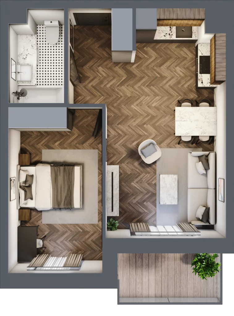2 pokoje, mieszkanie 42,51 m², piętro 1, oferta nr K1.02, Elzam Tower, Elbląg, ul. Oboźna