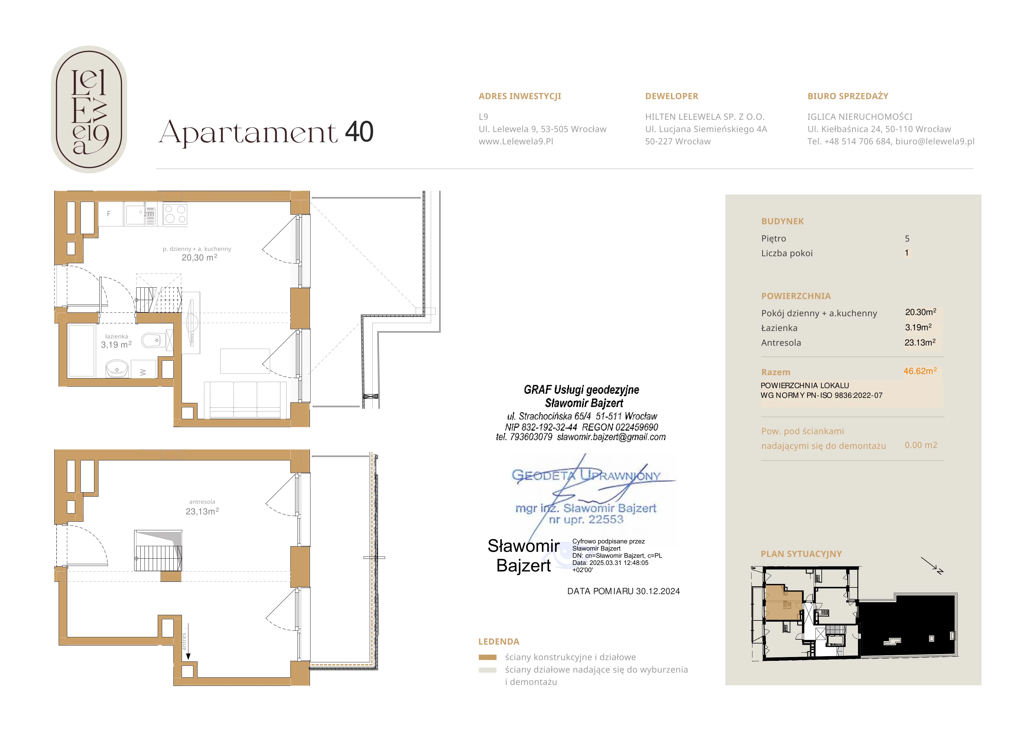 2 pokoje, mieszkanie 46,62 m², piętro 6, oferta nr A40, Lelewela 9, Wrocław, Stare Miasto, ul. Joachima Lelewela 9