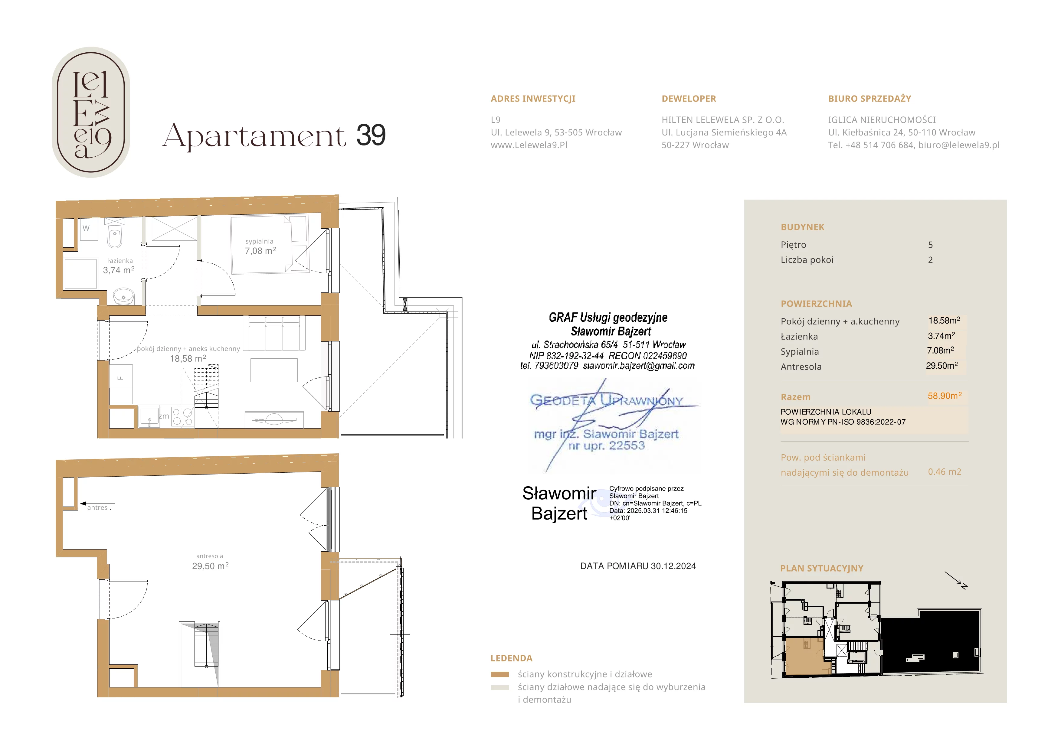 3 pokoje, mieszkanie 58,90 m², piętro 6, oferta nr A39, Lelewela 9, Wrocław, Stare Miasto, ul. Joachima Lelewela 9