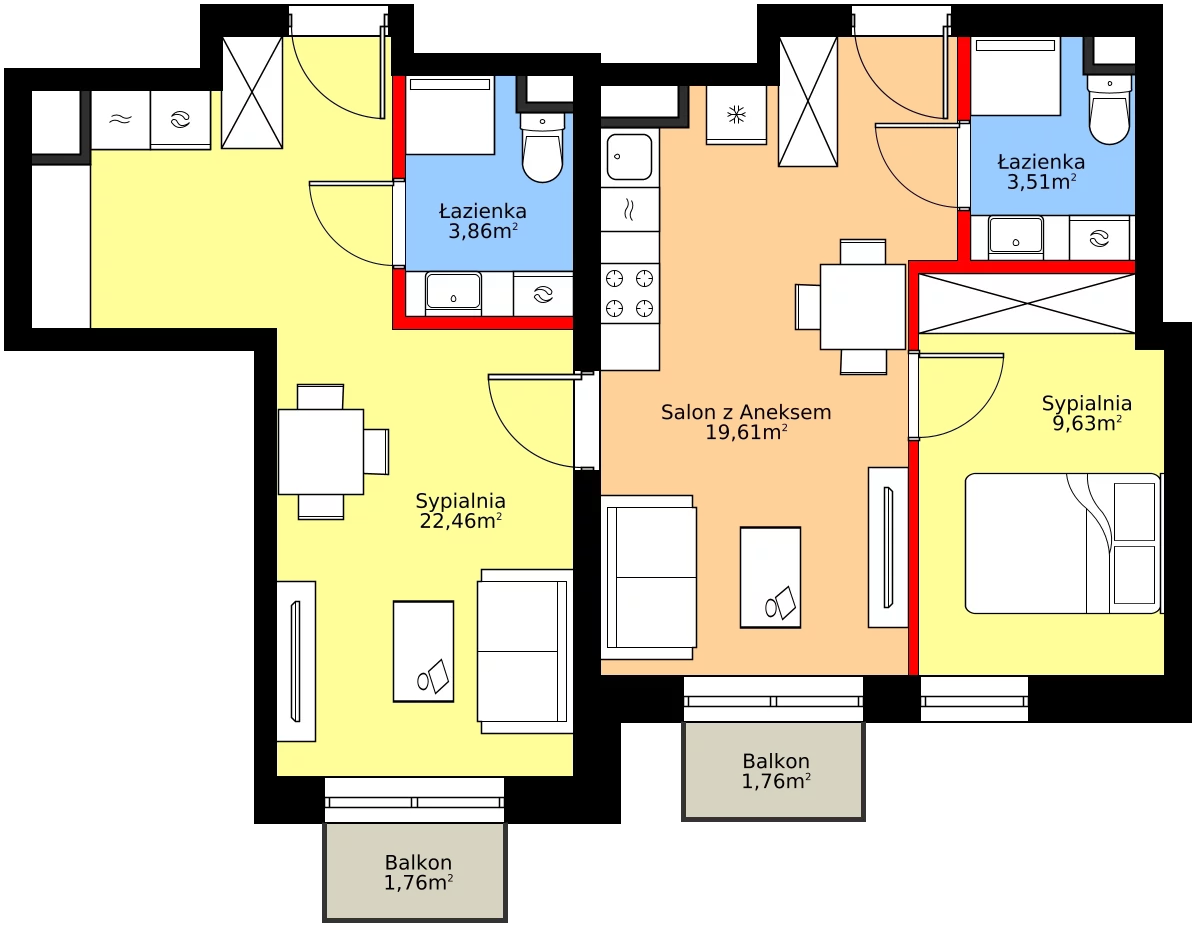 Zalety mieszkania 59.07 m², A29