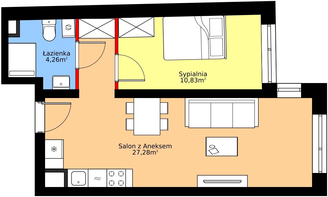Zalety mieszkania 42.37 m², A18