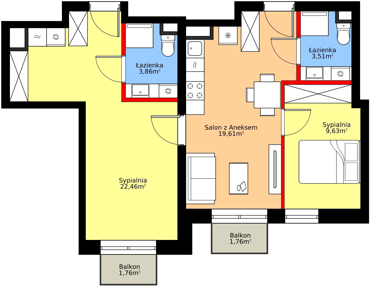 Zalety mieszkania 59.07 m², A31