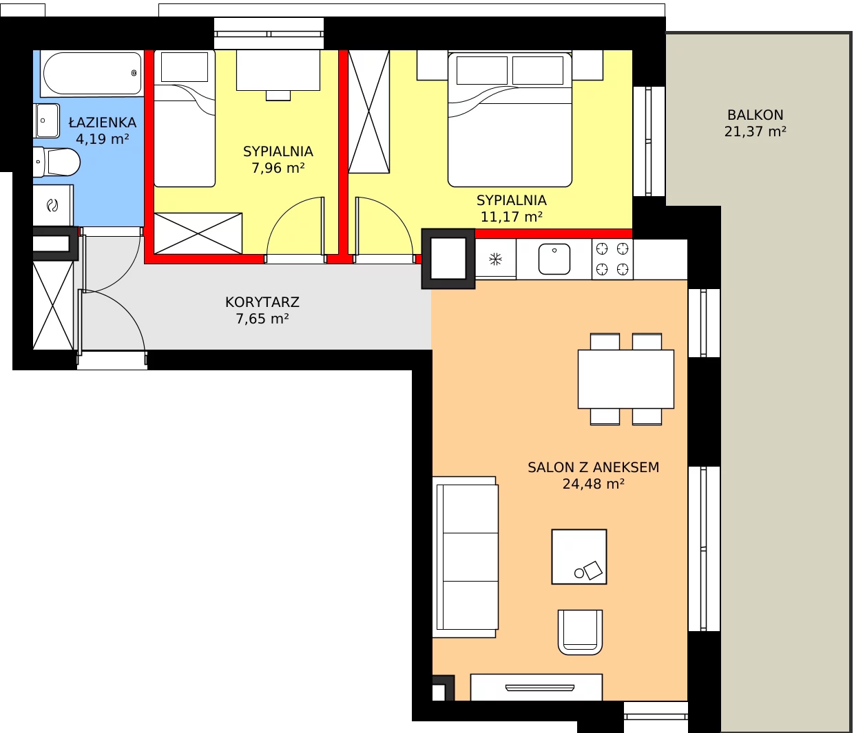 Zalety mieszkania 55.45 m², B1.M8