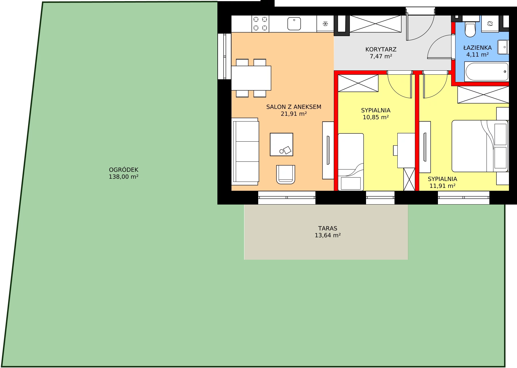 Zalety mieszkania 56.25 m², B1.M1