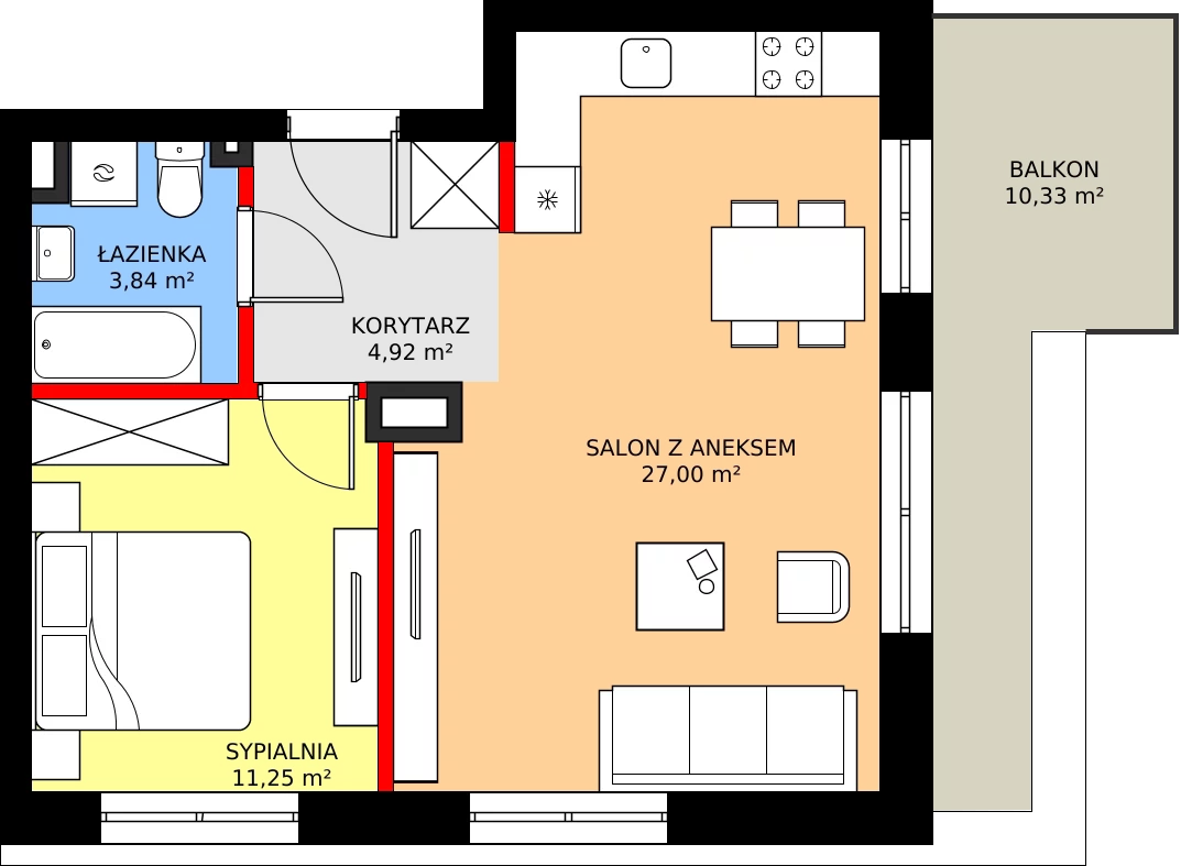 Zalety mieszkania 47.01 m², B1.M10