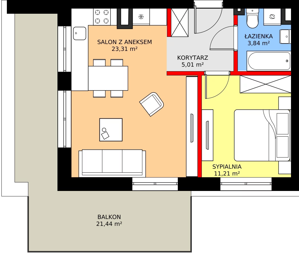 Zalety mieszkania 43.37 m², B1.M9