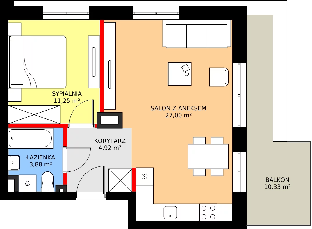 Zalety mieszkania 47.05 m², B1.M11