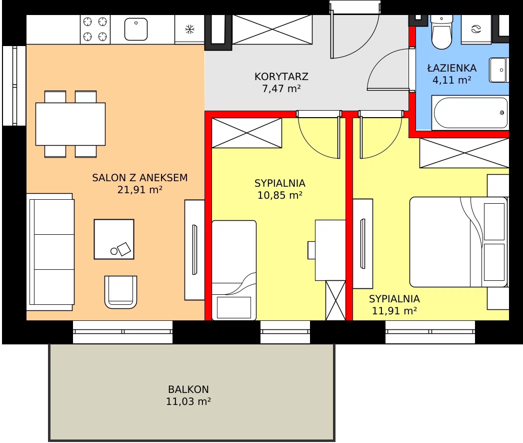 Zalety mieszkania 56.25 m², B1.M5