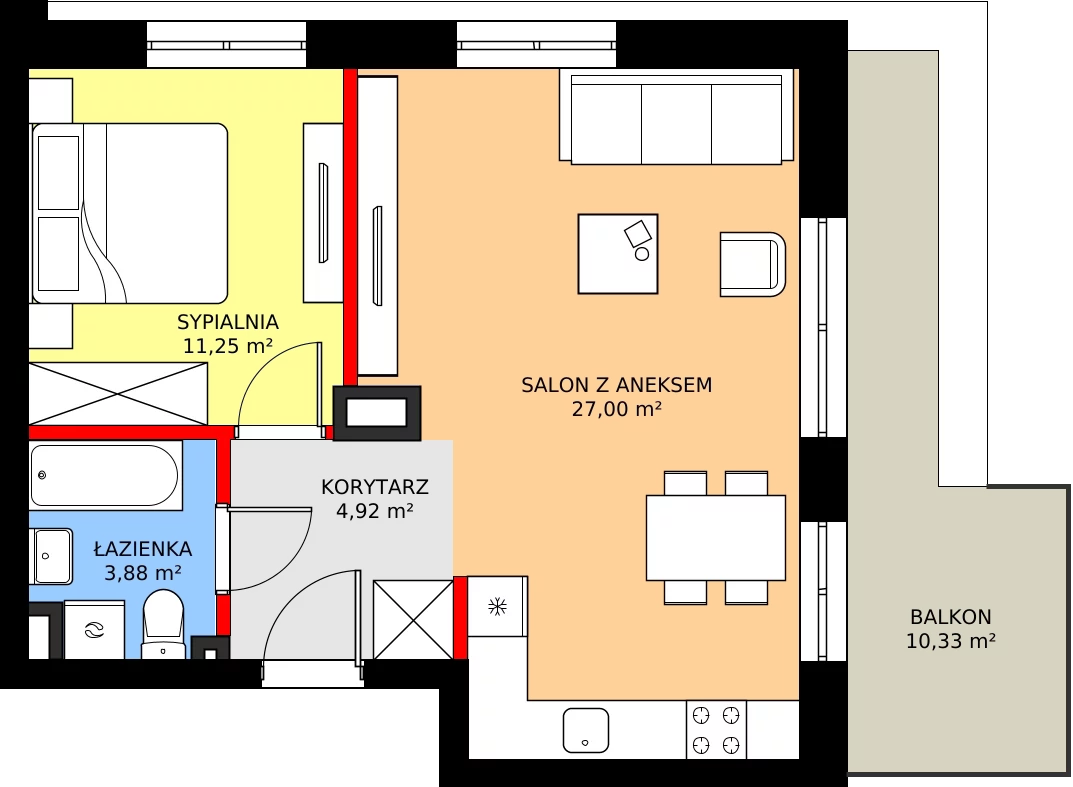 Zalety mieszkania 47.05 m², B2.M11