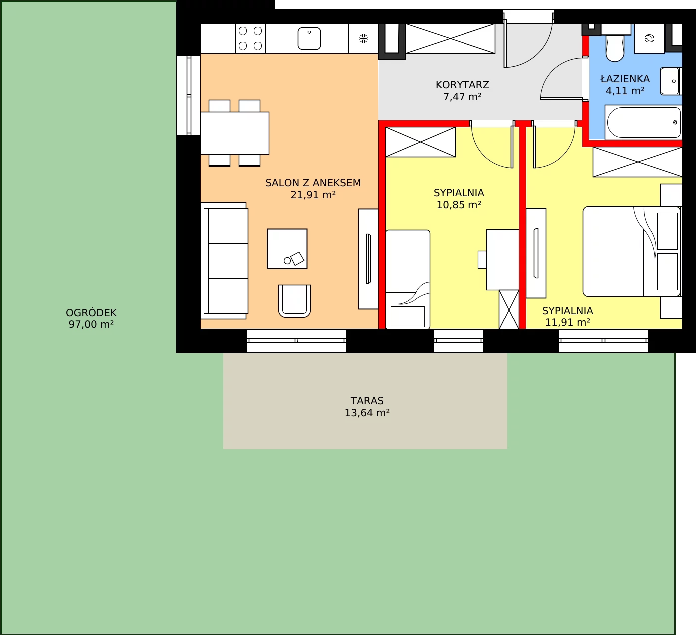 Zalety mieszkania 56.25 m², B2.1