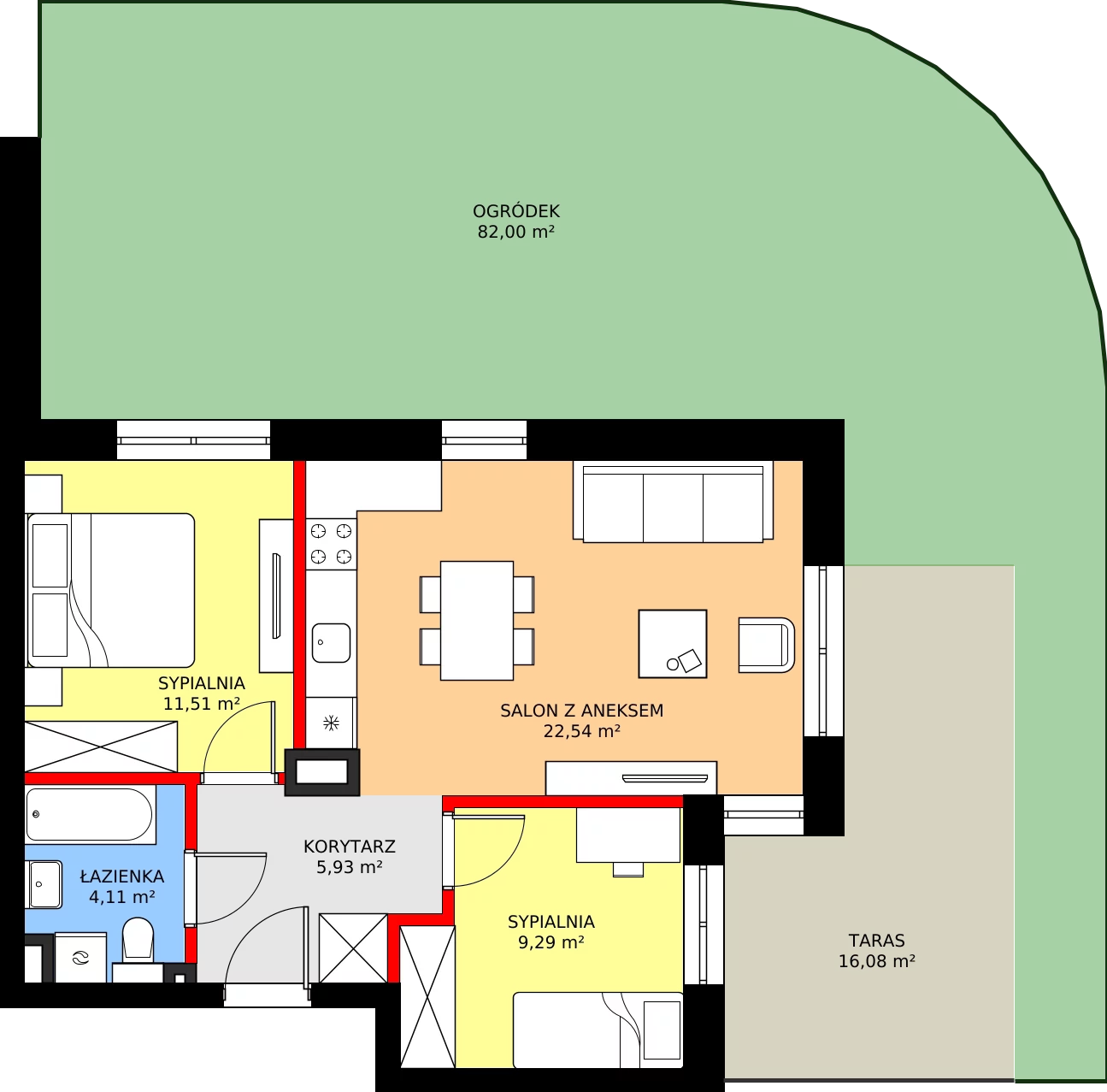 Zalety mieszkania 53.38 m², B2.3