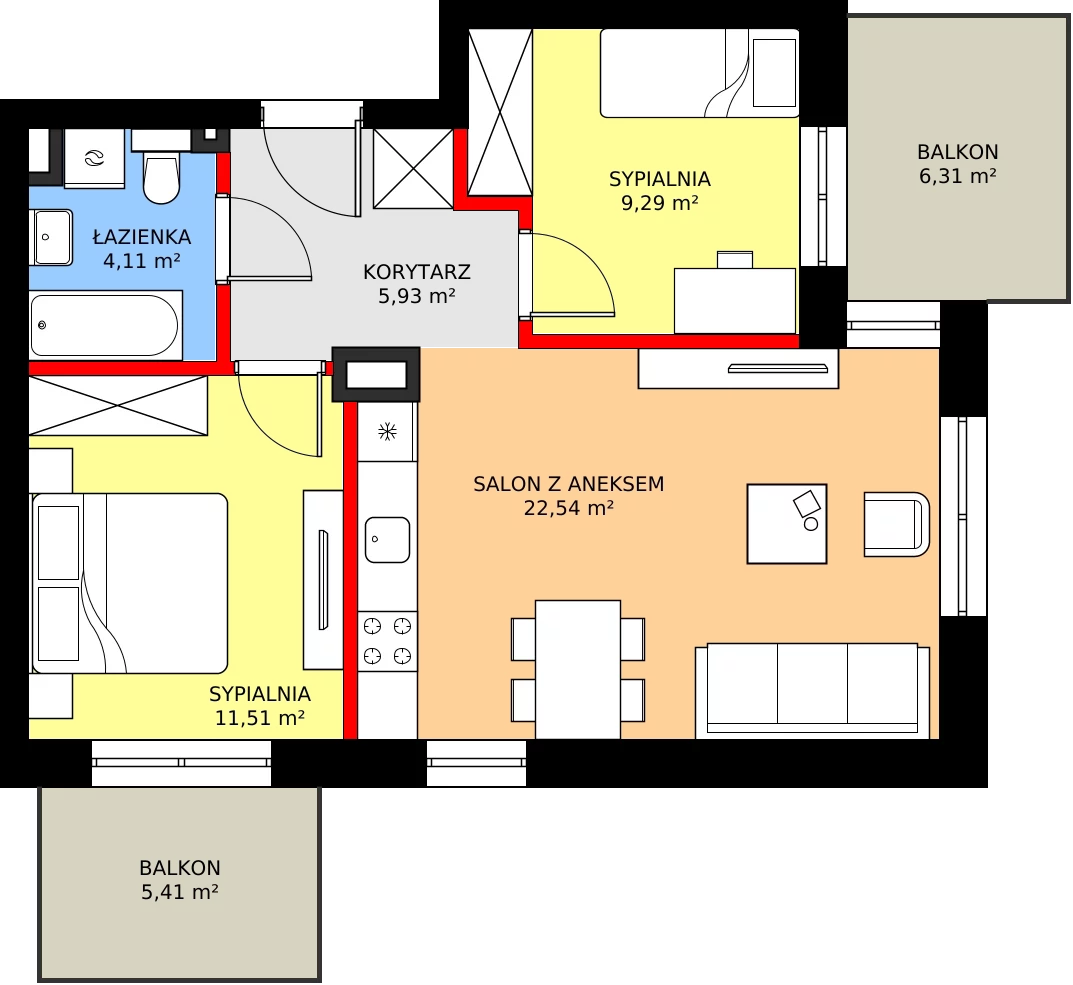 Zalety mieszkania 53.38 m², B2.6