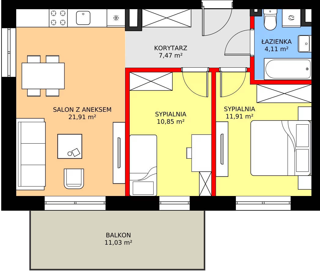 Zalety mieszkania 56.25 m², B3.5